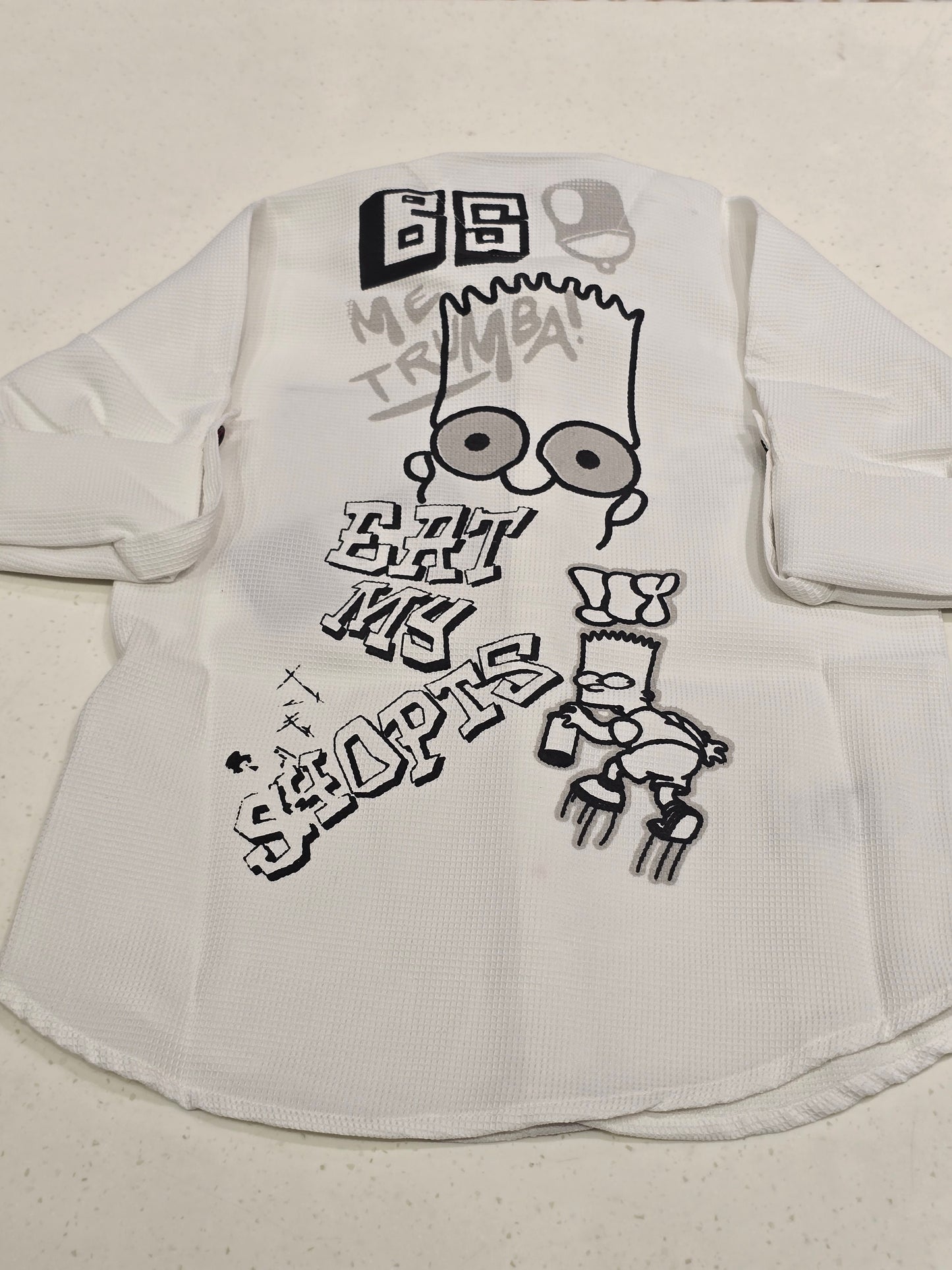 Popcon material white party wear shirt with back print