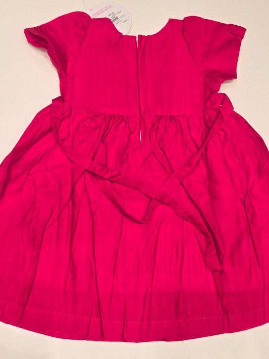 Girls Cherry Pink Cotton Baby Frock with Thread Embroidery
