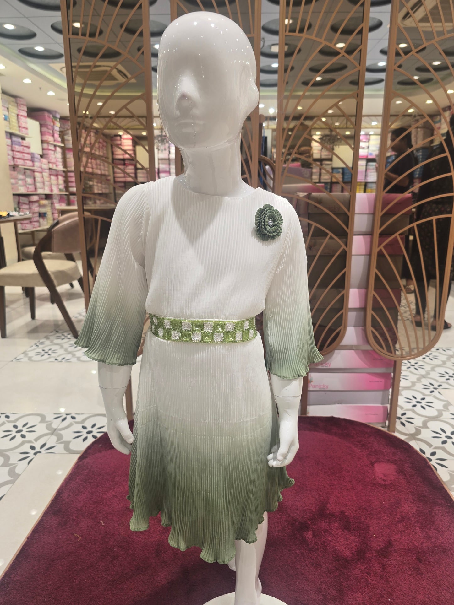 Girls White Green Georgette Western Wear Dress