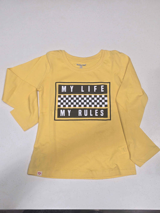 Girls Lemon Yellow Cotton Full Sleeve T Shirt