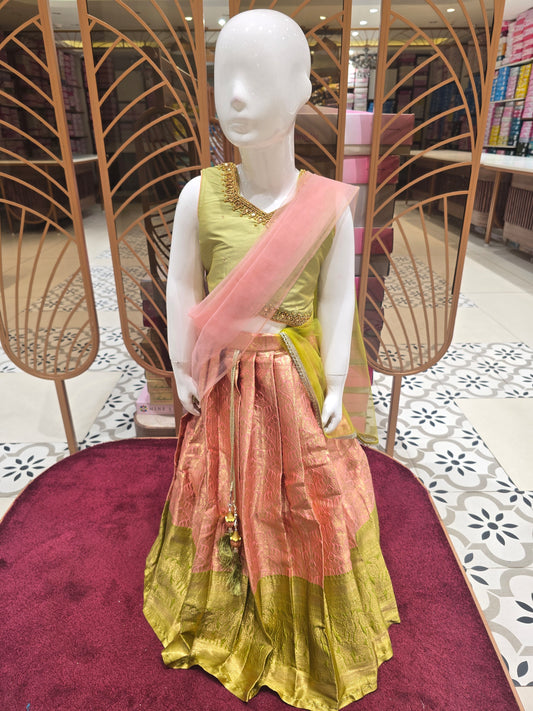 Girls Green Tissue Traditional Wear Set