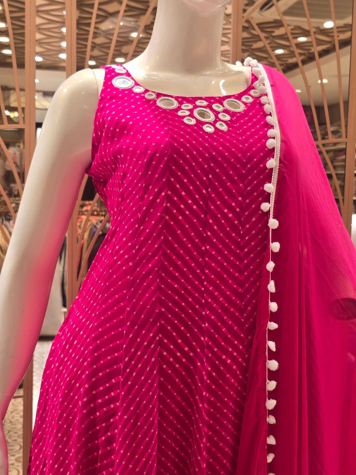 Rani Pink Bandhani Print Georgette Anarkali Suit Set
