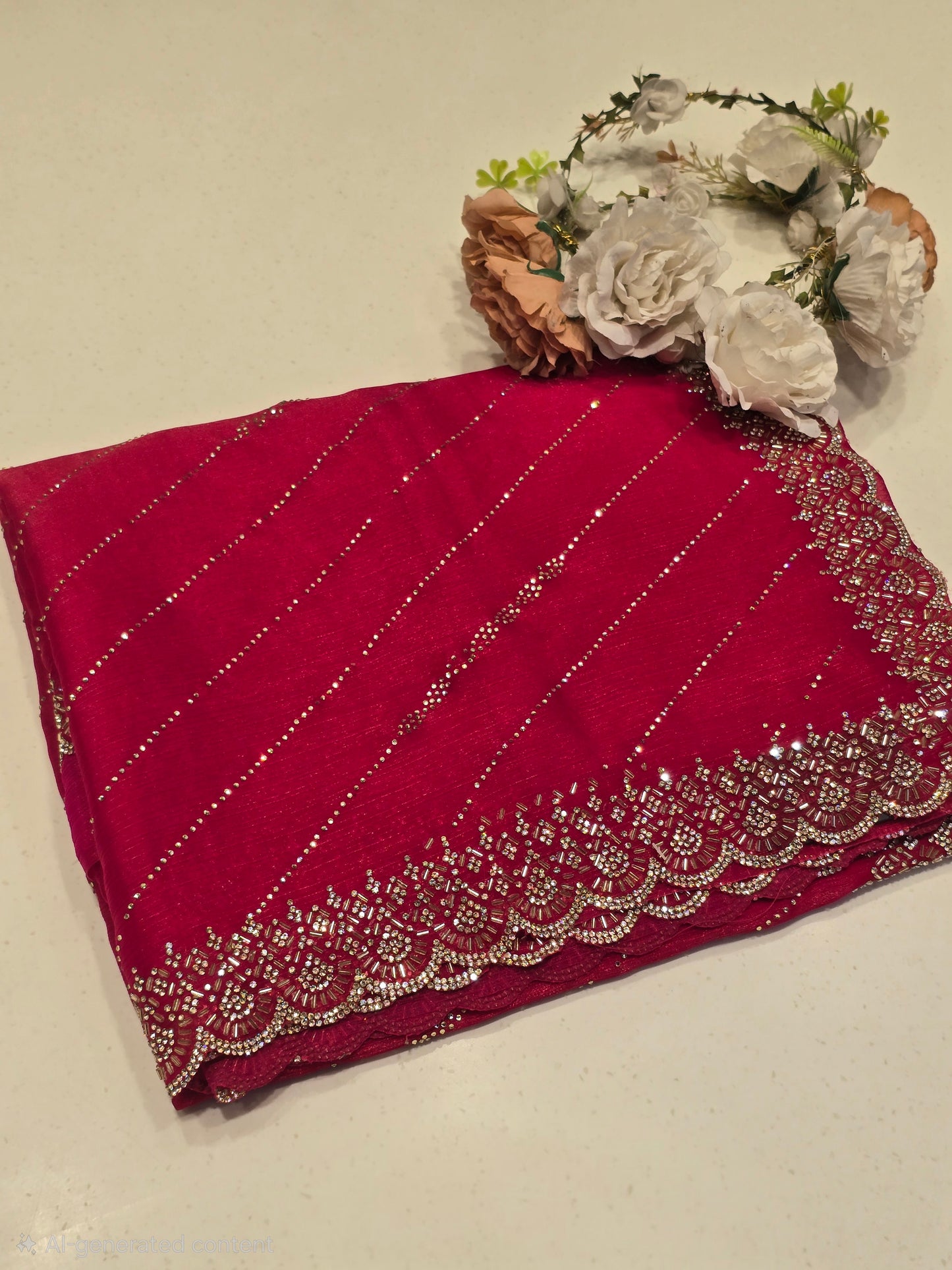 Stone work with leharia design and rich blouse