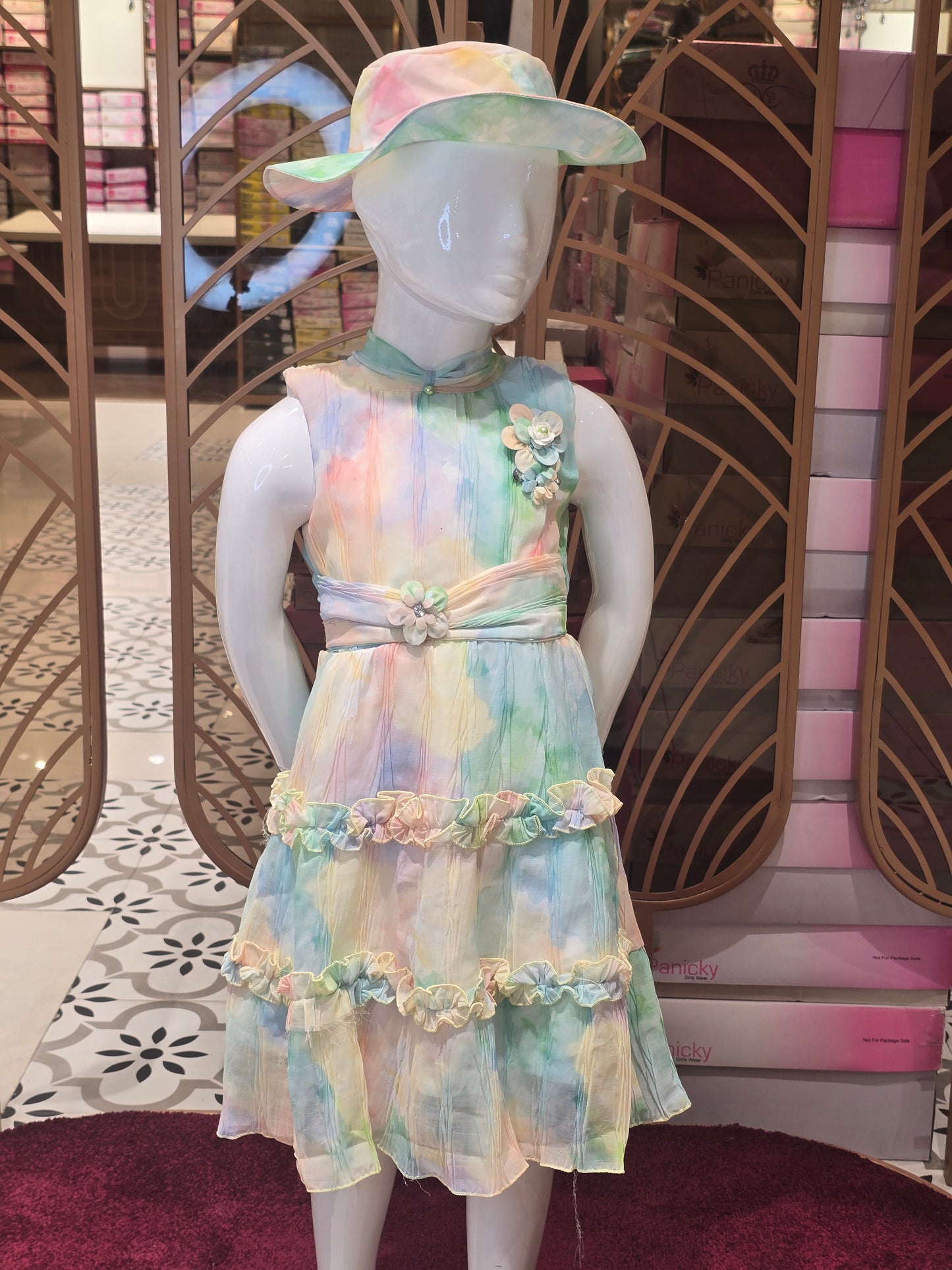 Girls Multicolor Printed Crepe Western Dress