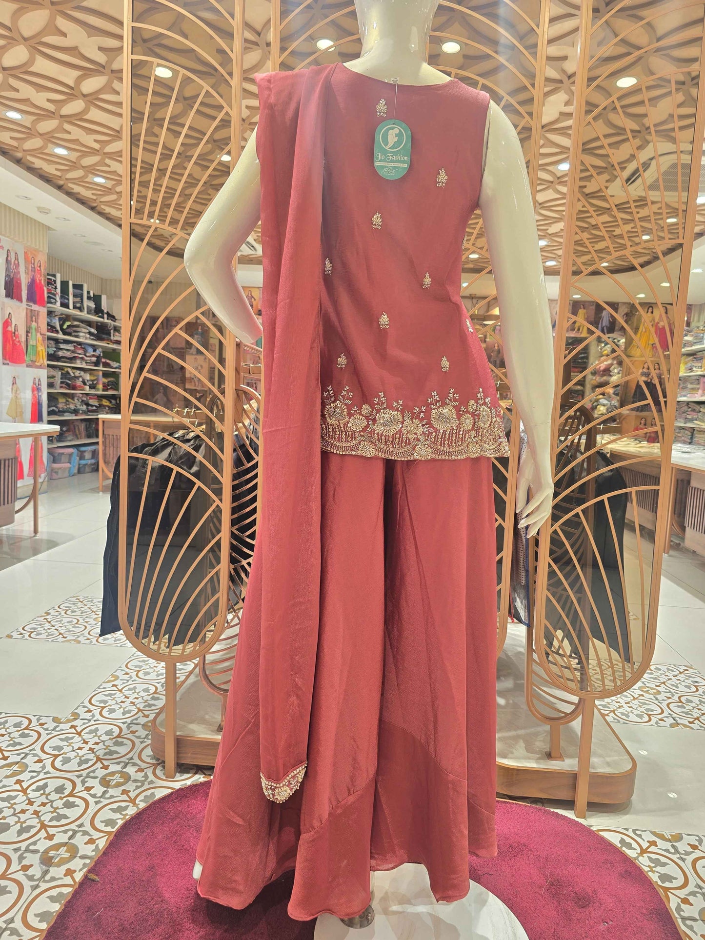 Tissue Material dark material plazo set with handwork and v-neck