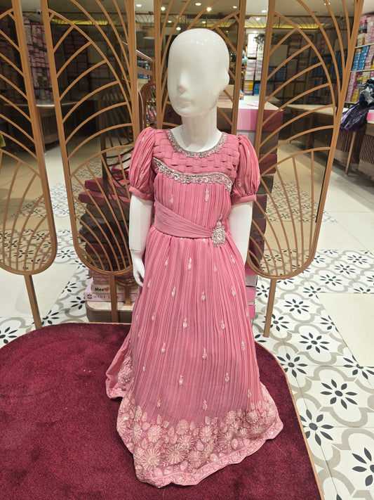 Pink Chiffon Crepe Gown for Girls