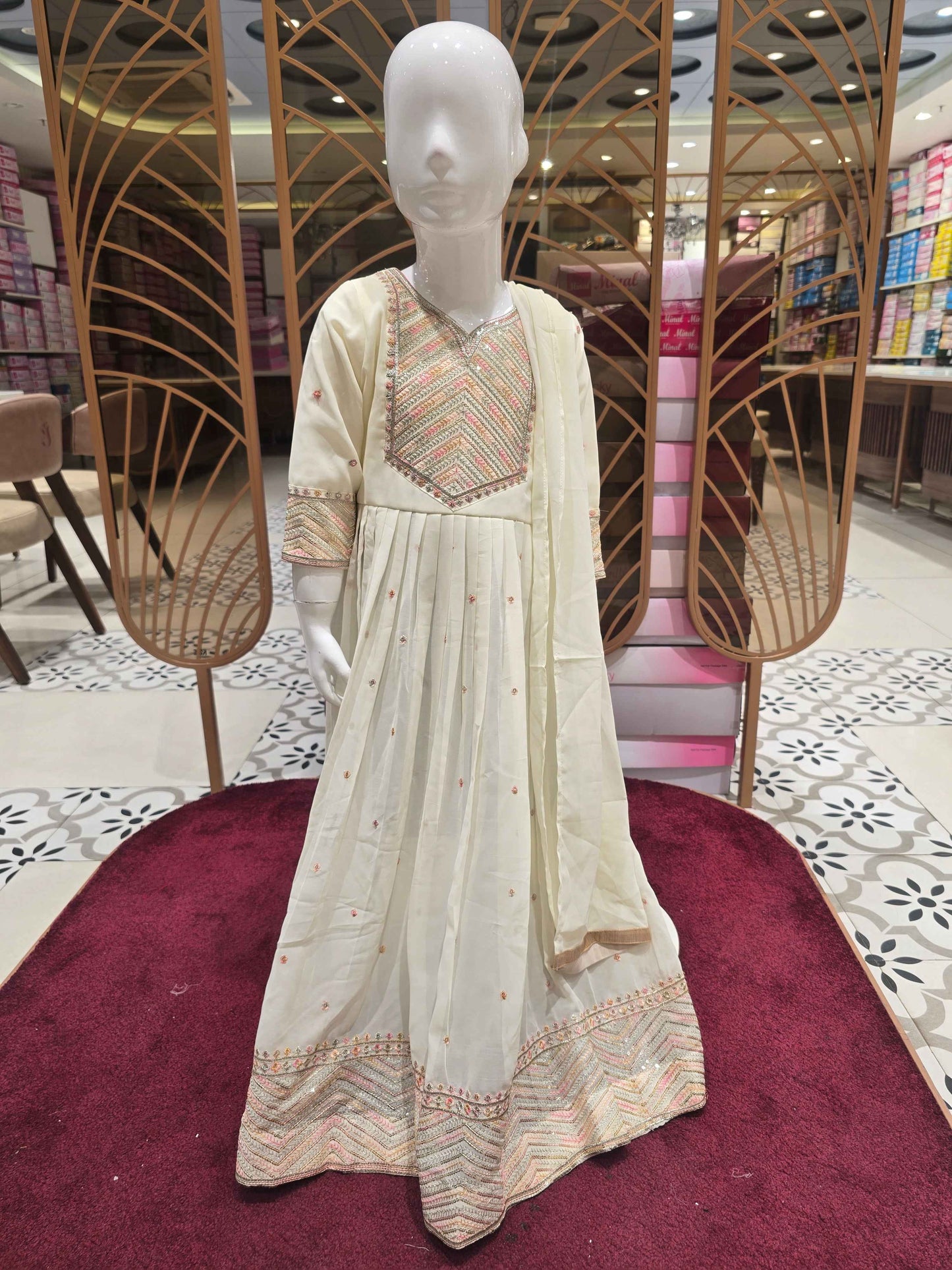 Chiffon material Teel blue color Anarkali kurta with zari embroidery