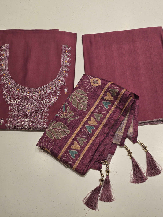 Onion Pink Semi Cotton Dress Material