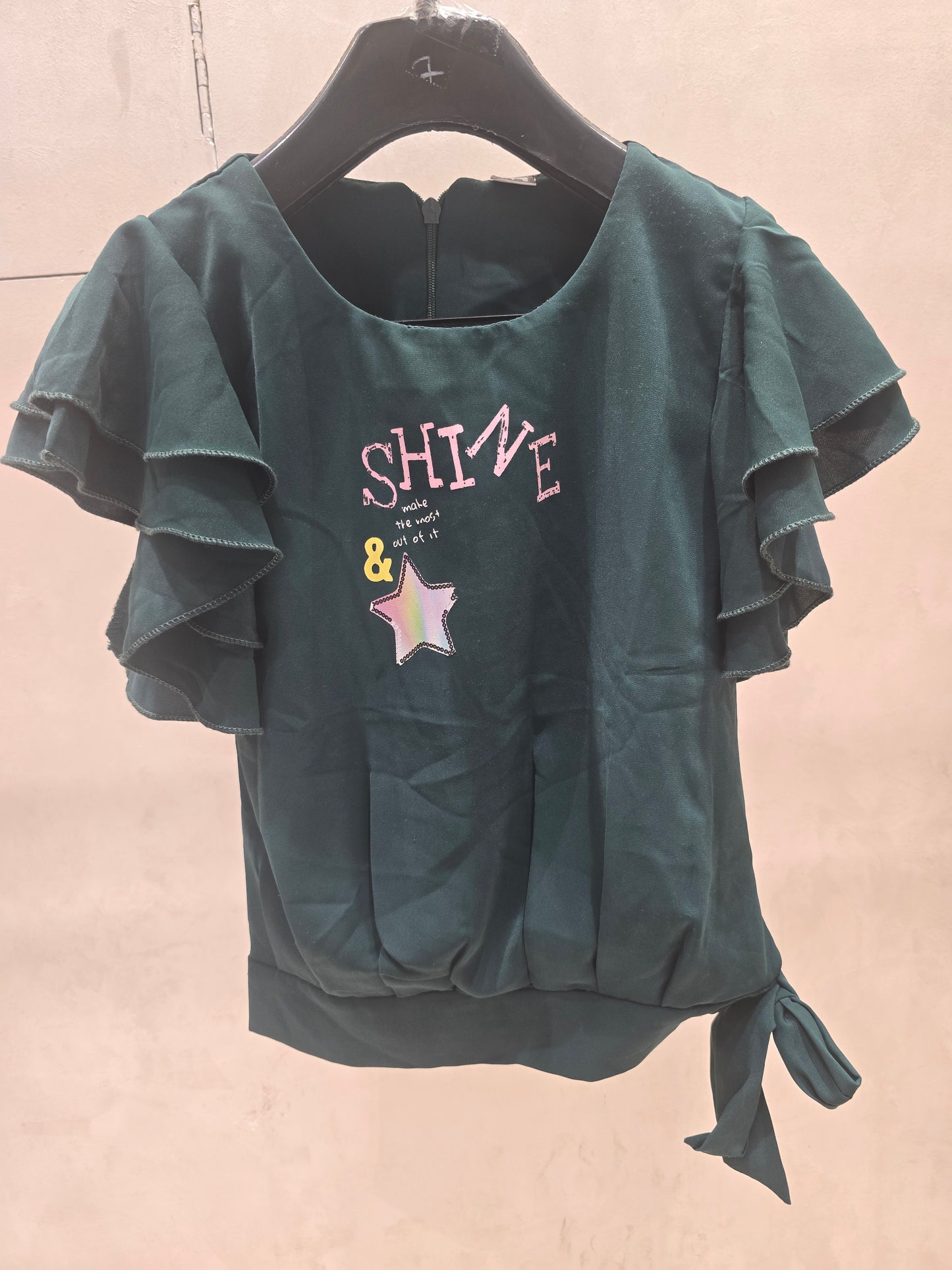 Girl Bottle Green Chiffon Western Top