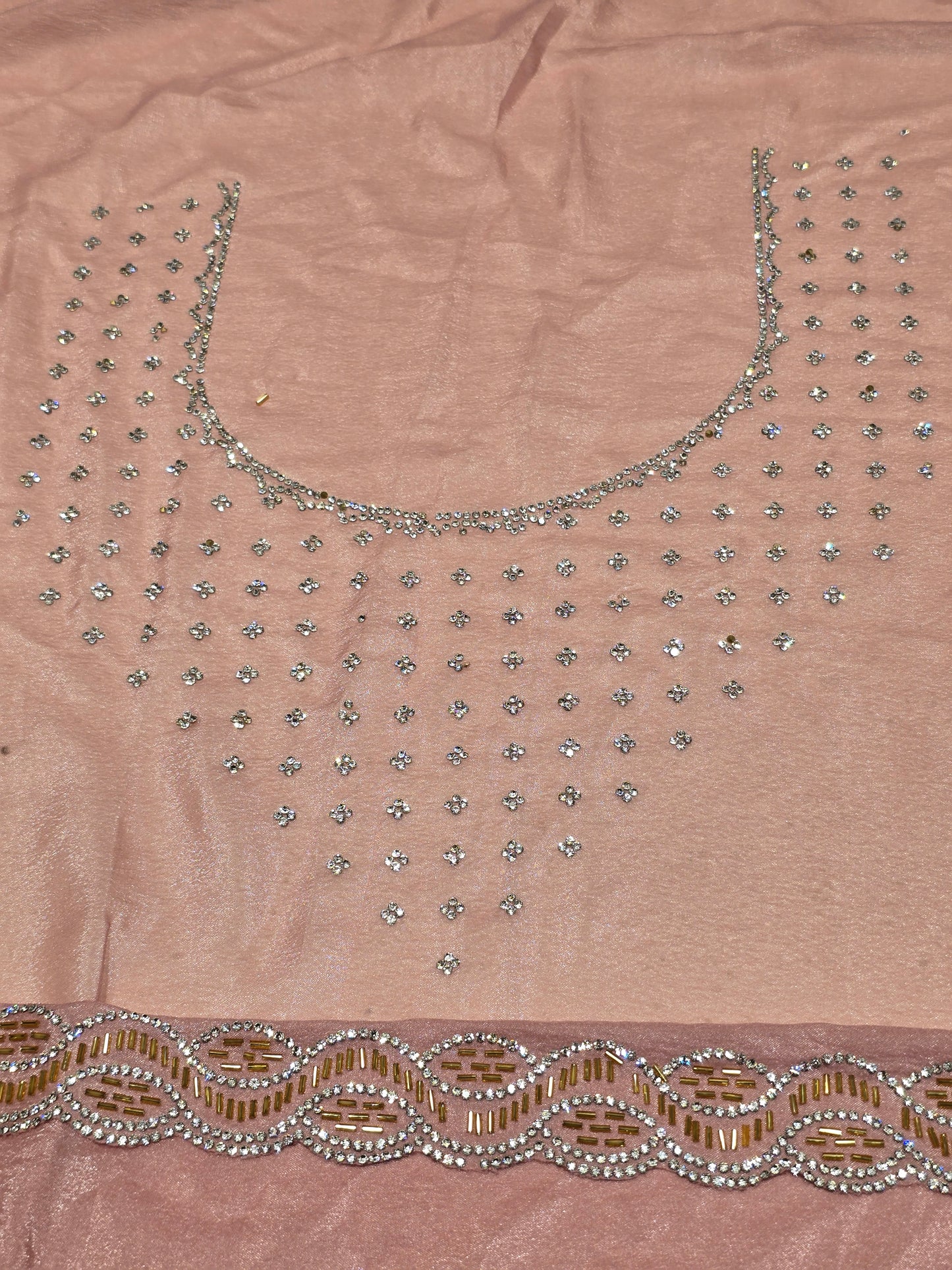 Shining Satin Saree with Stone Work & Cutwork Border – Onion Pink | Festive & Daily Wear