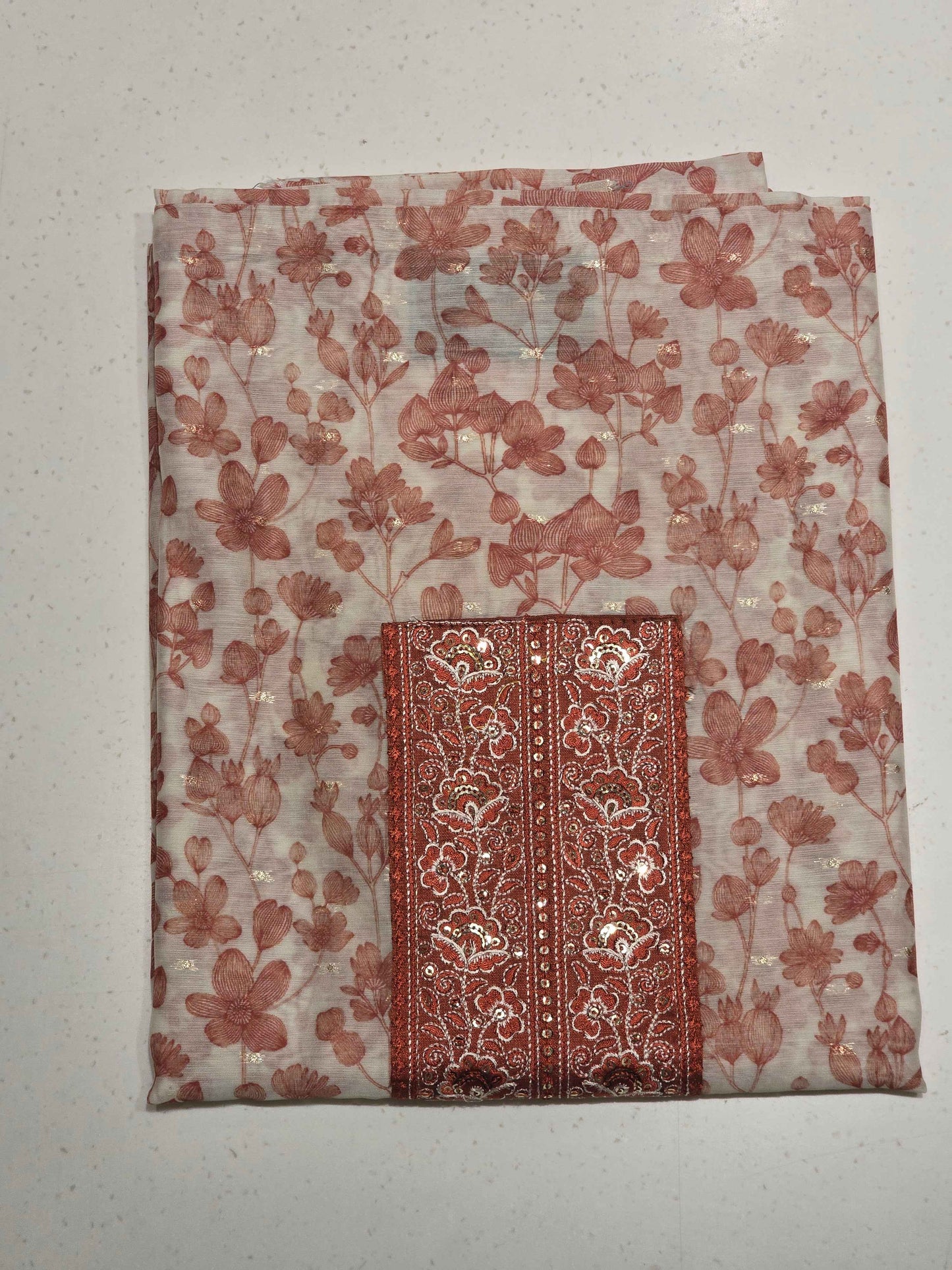 Orange Cream Semi Cotton Dress Material