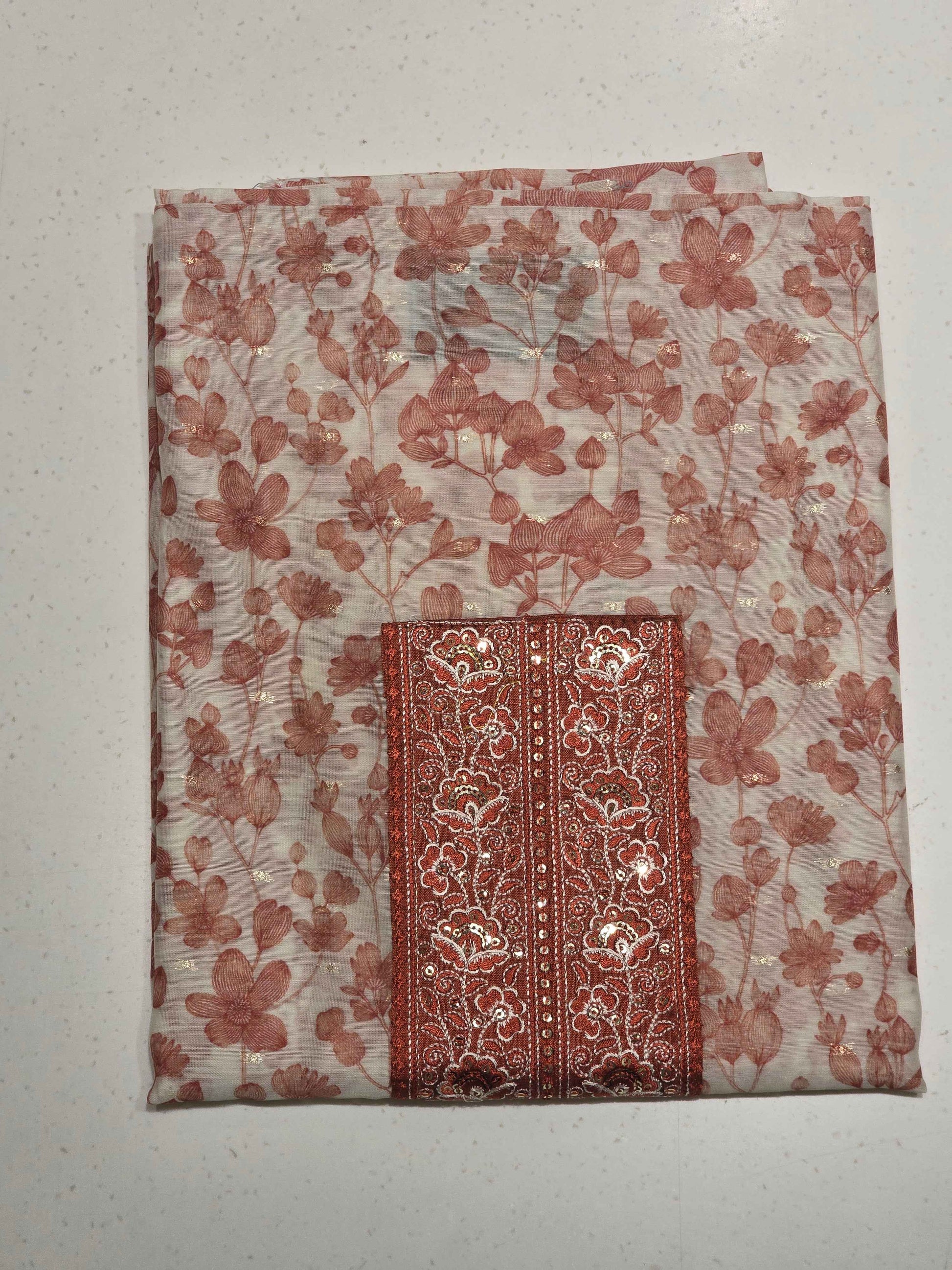 Orange Cream Semi Cotton Dress Material
