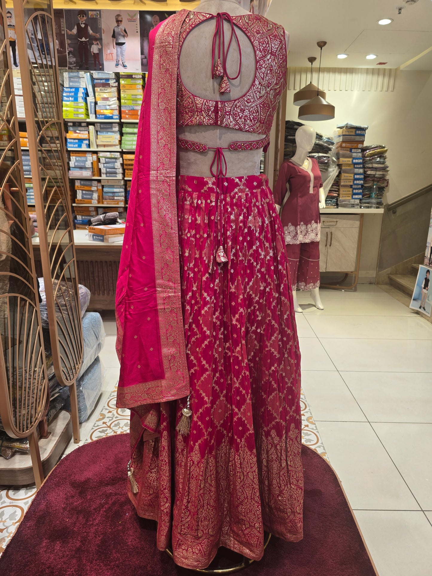 Ethnic Banarasi Bridal Lehenga – Pink with Heavy Jhardosi Work, Butta Dupatta & Diamond-Design Skirt