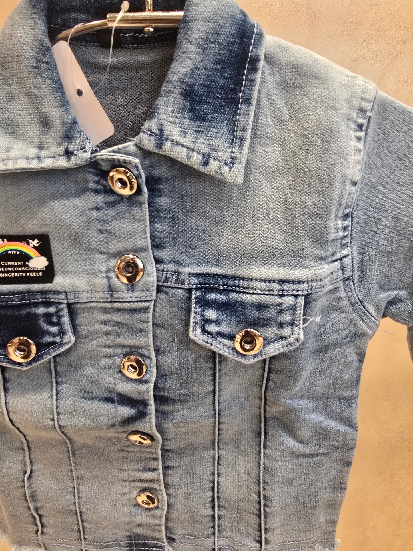 Light Blue Denim Western Top with Double Pocket & Full Sleeves (Girls)