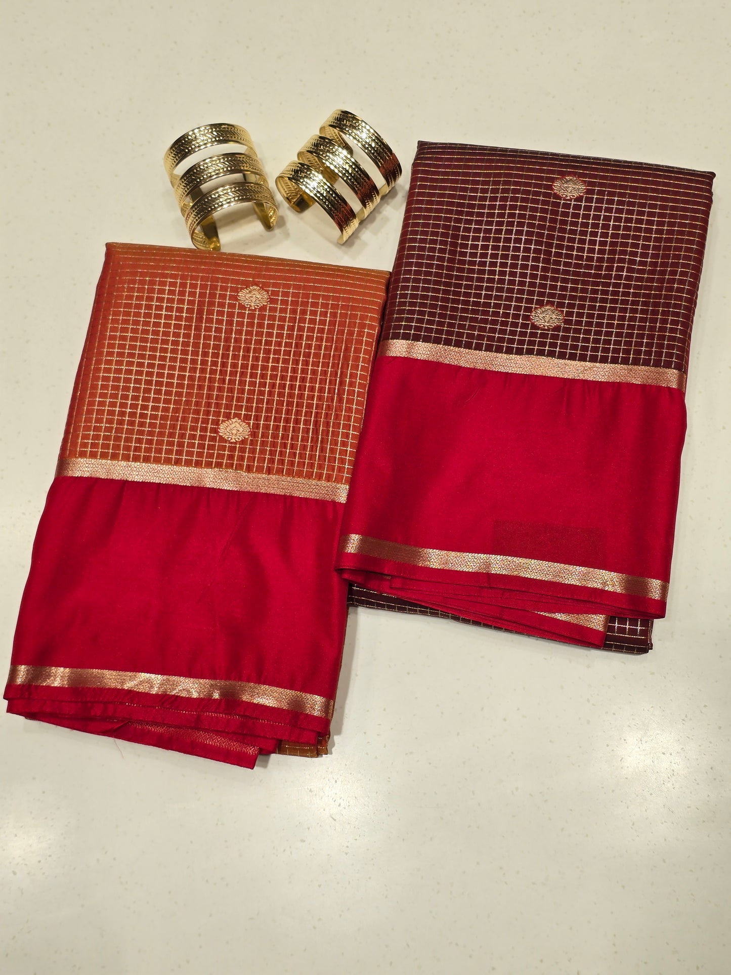 Semi kanjivaram saree with checked pattren and betex border