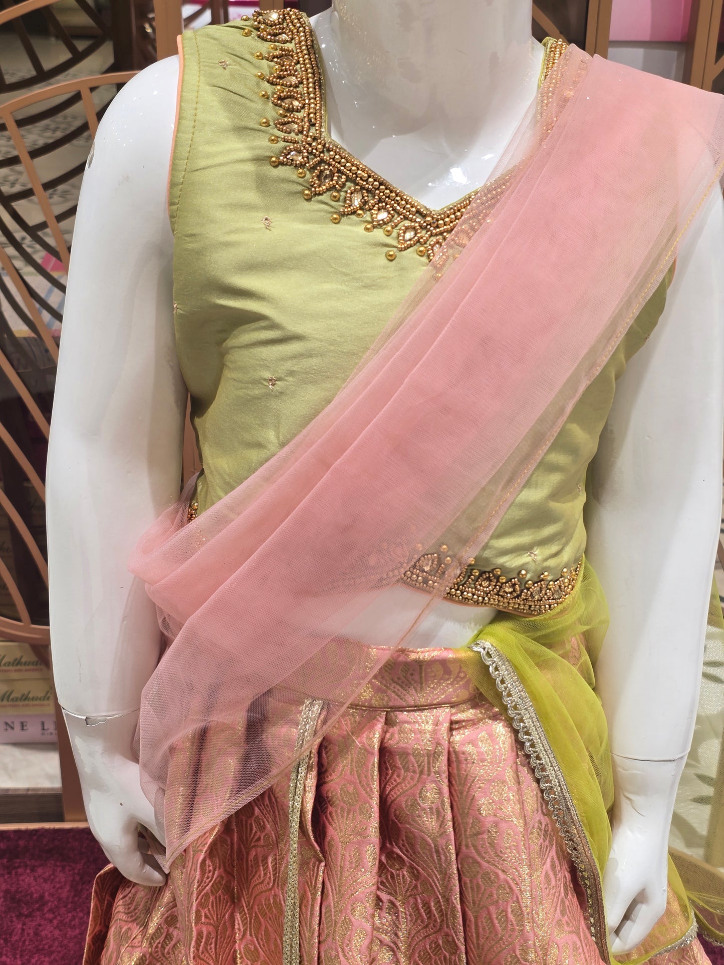 Girls Green Tissue Traditional Wear Set
