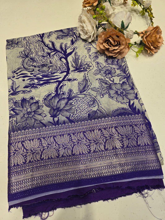 Kalamkaari Crepe Silk Saree with Artistic Border & Festive Elegance