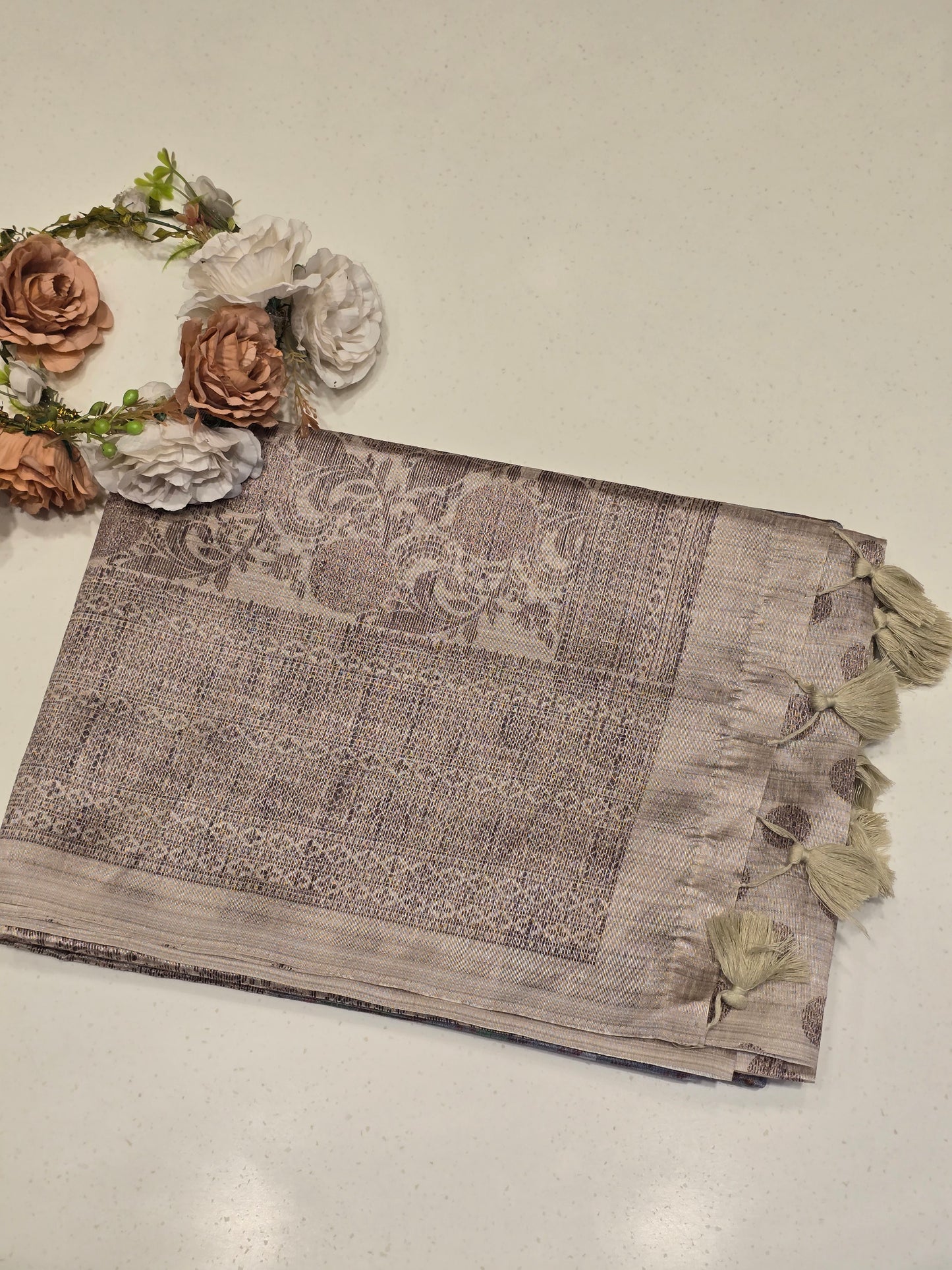 Raw silk with thread work border and pallu Daily wear