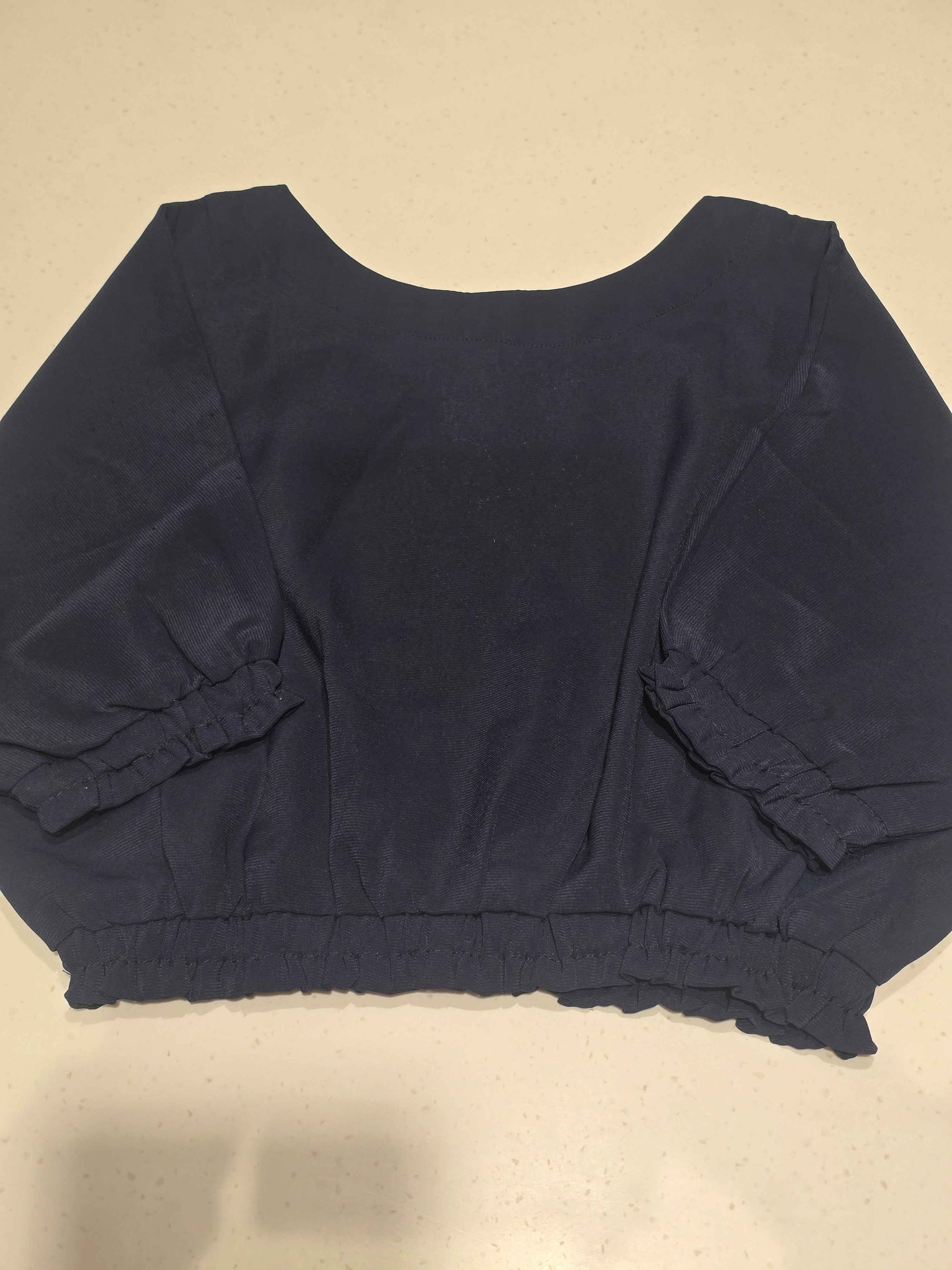 Lycra cotton material denim blue color western top for girls