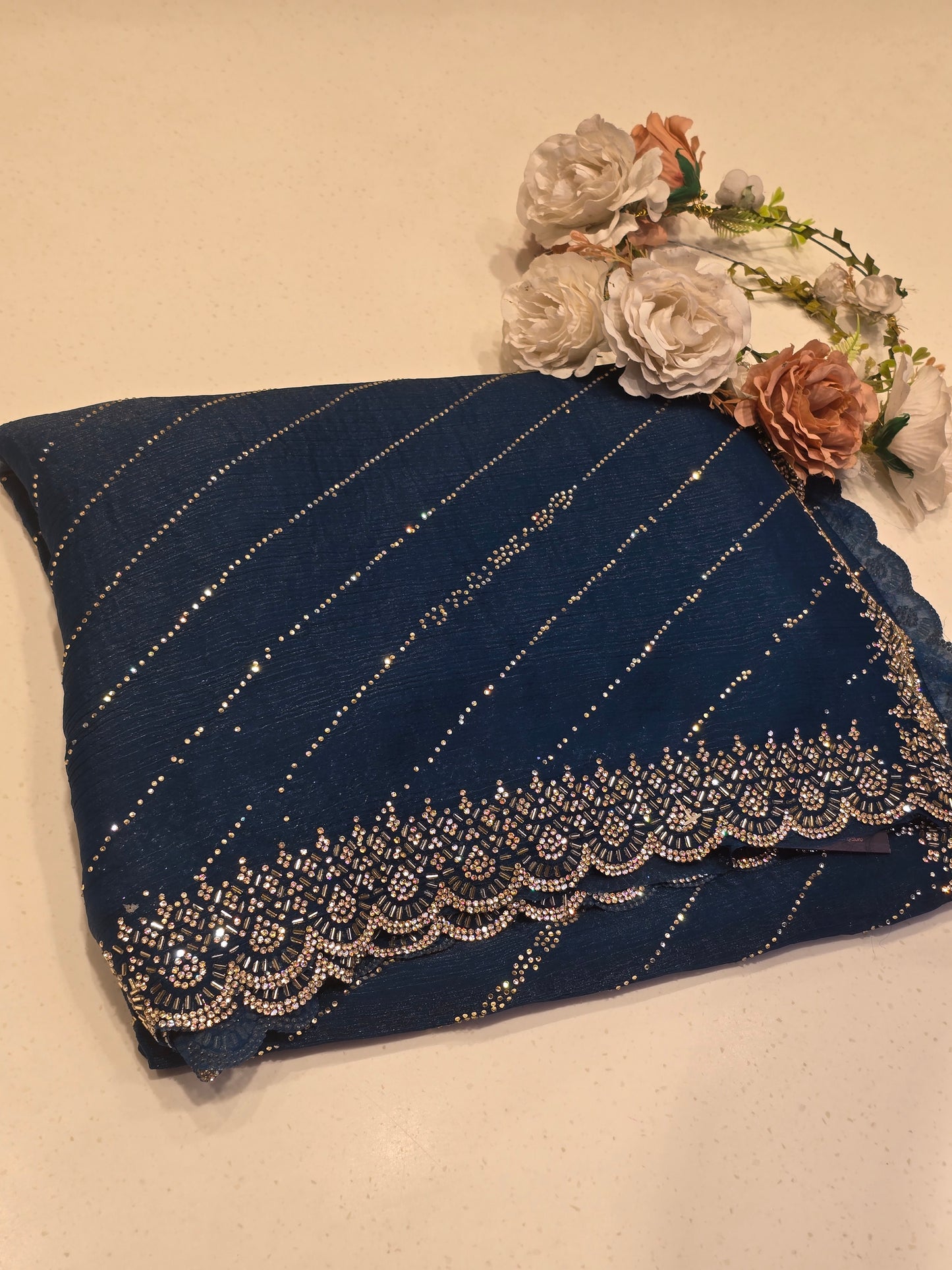 Stone work with leharia design and rich blouse