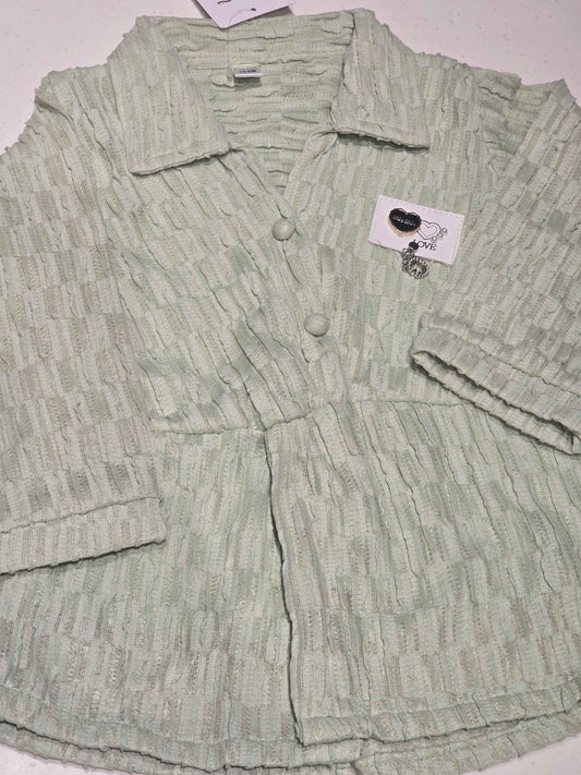 Sea Green Popcorn Cotton Textured Top for Girls