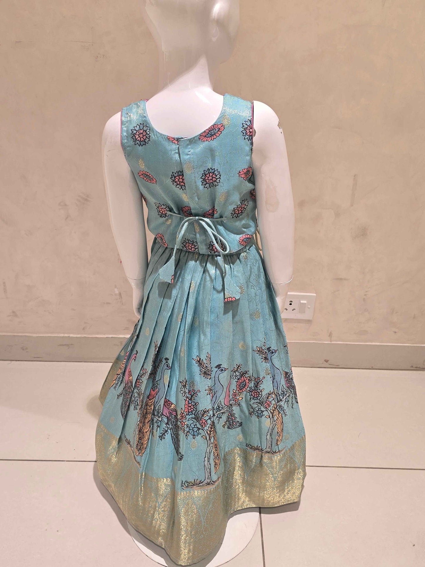 Sky Blue Tissue Ghagra Choli for Girls