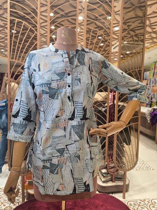 Women wear kurta Rayon Material with printed design and round neck with buttons