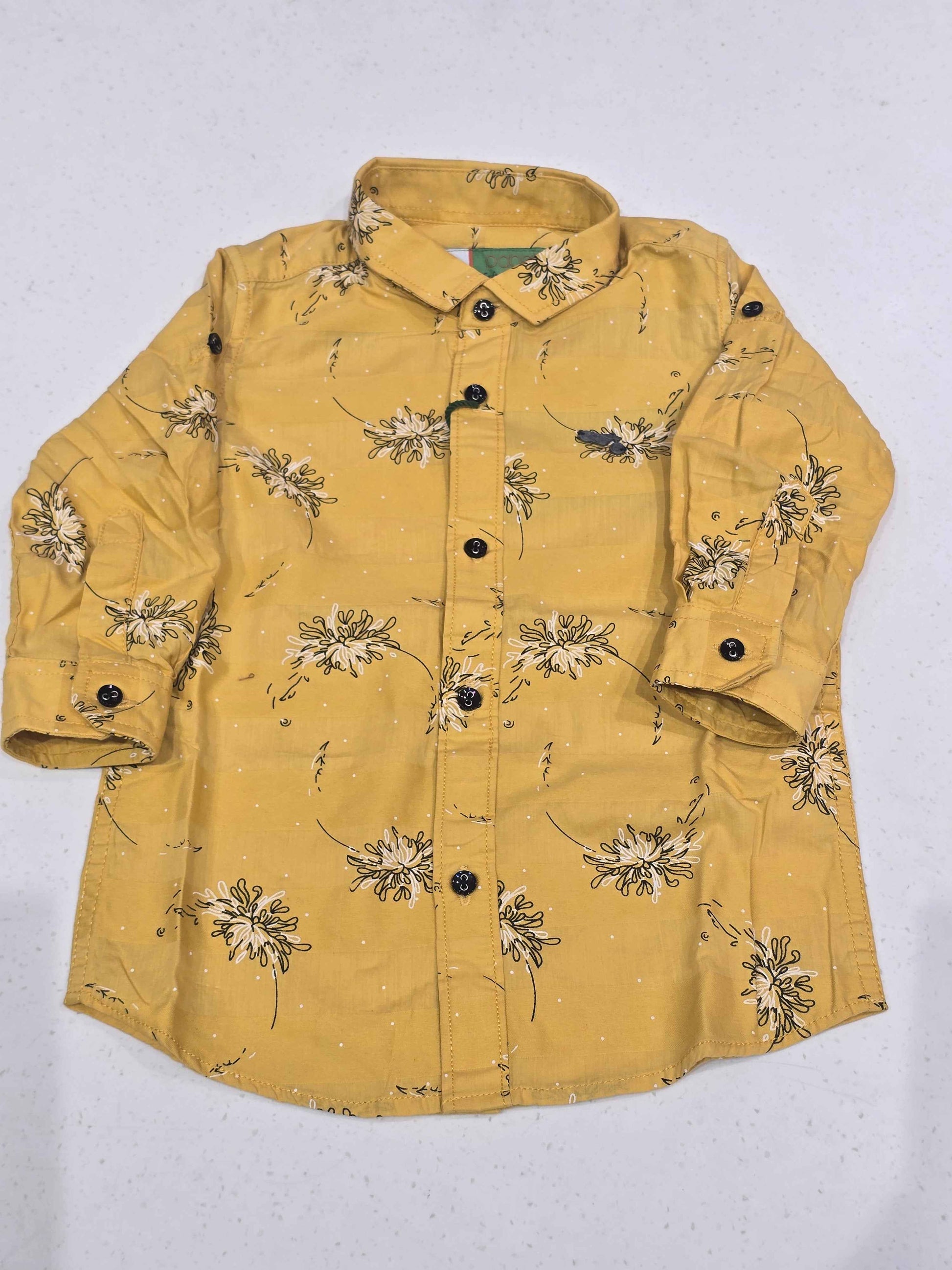 Printed cotton material yellow color shirt for boy with colar neck