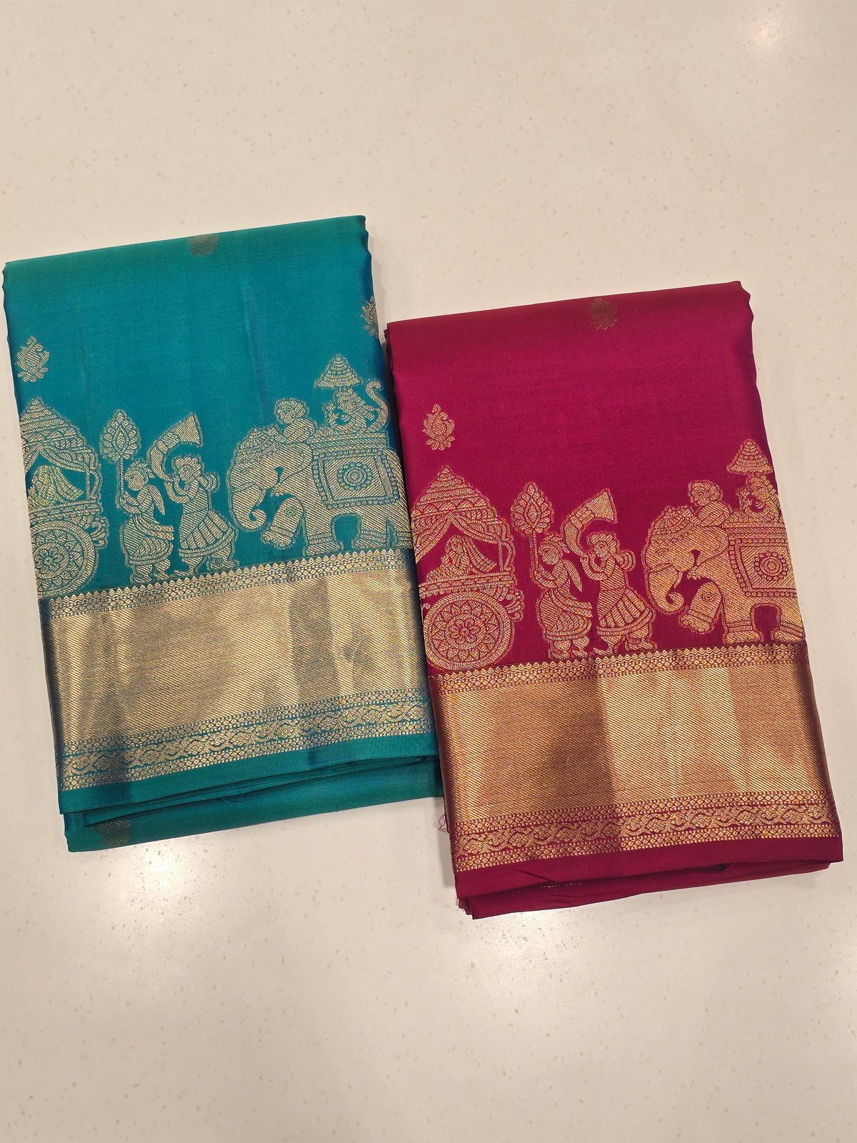 traditional South Indian weaves with rich gold zari borders.
