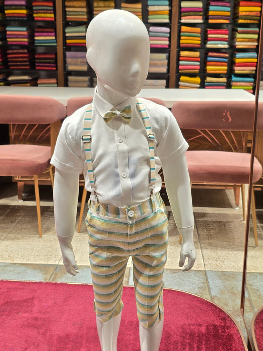 White Linen Dungaree Set for Boys