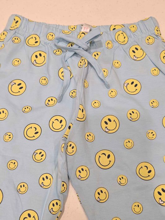Printed Cotton material sky blue colour capri with smily face