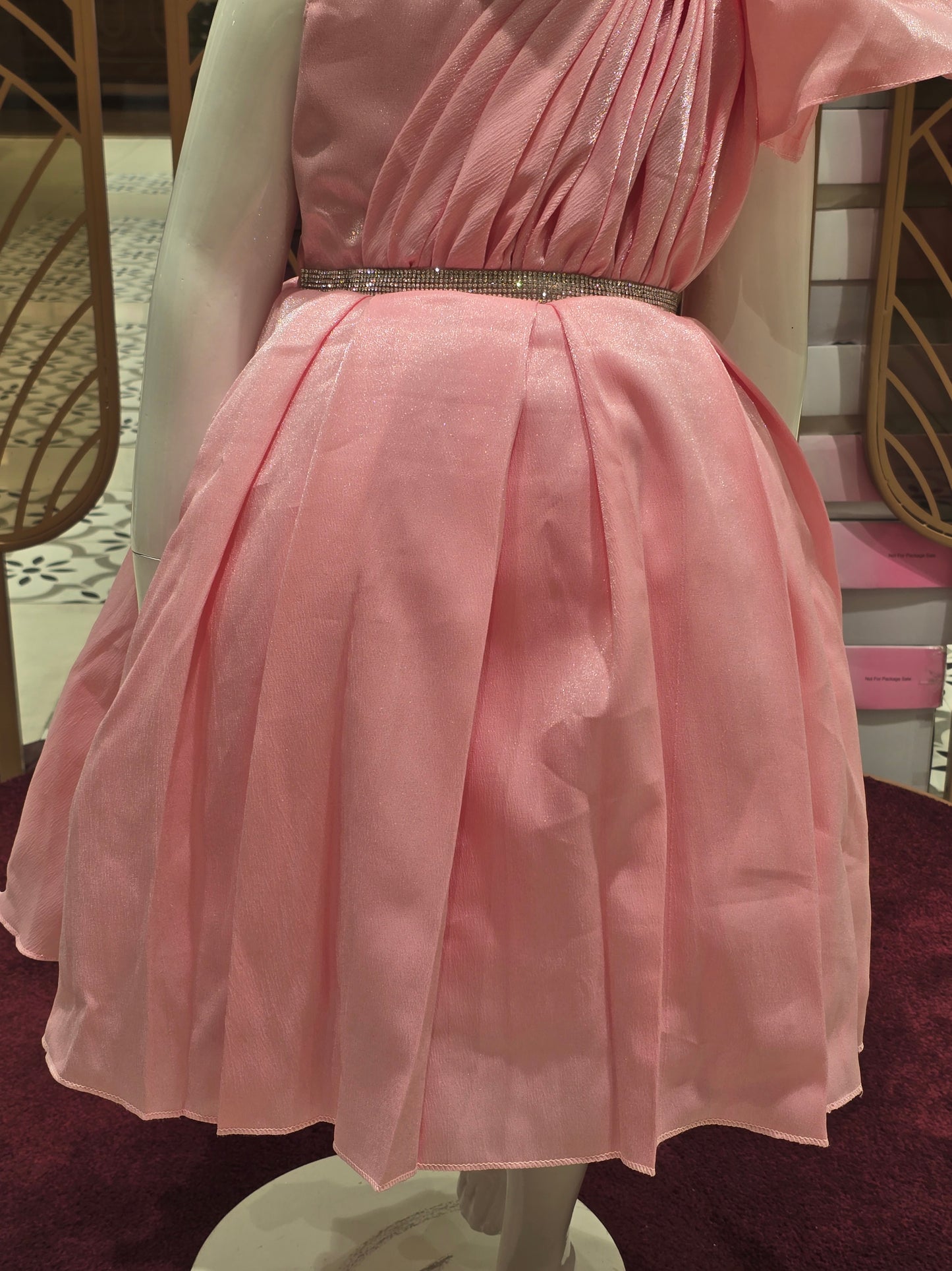 Girl Peach Satin Crepe Party Short Frock