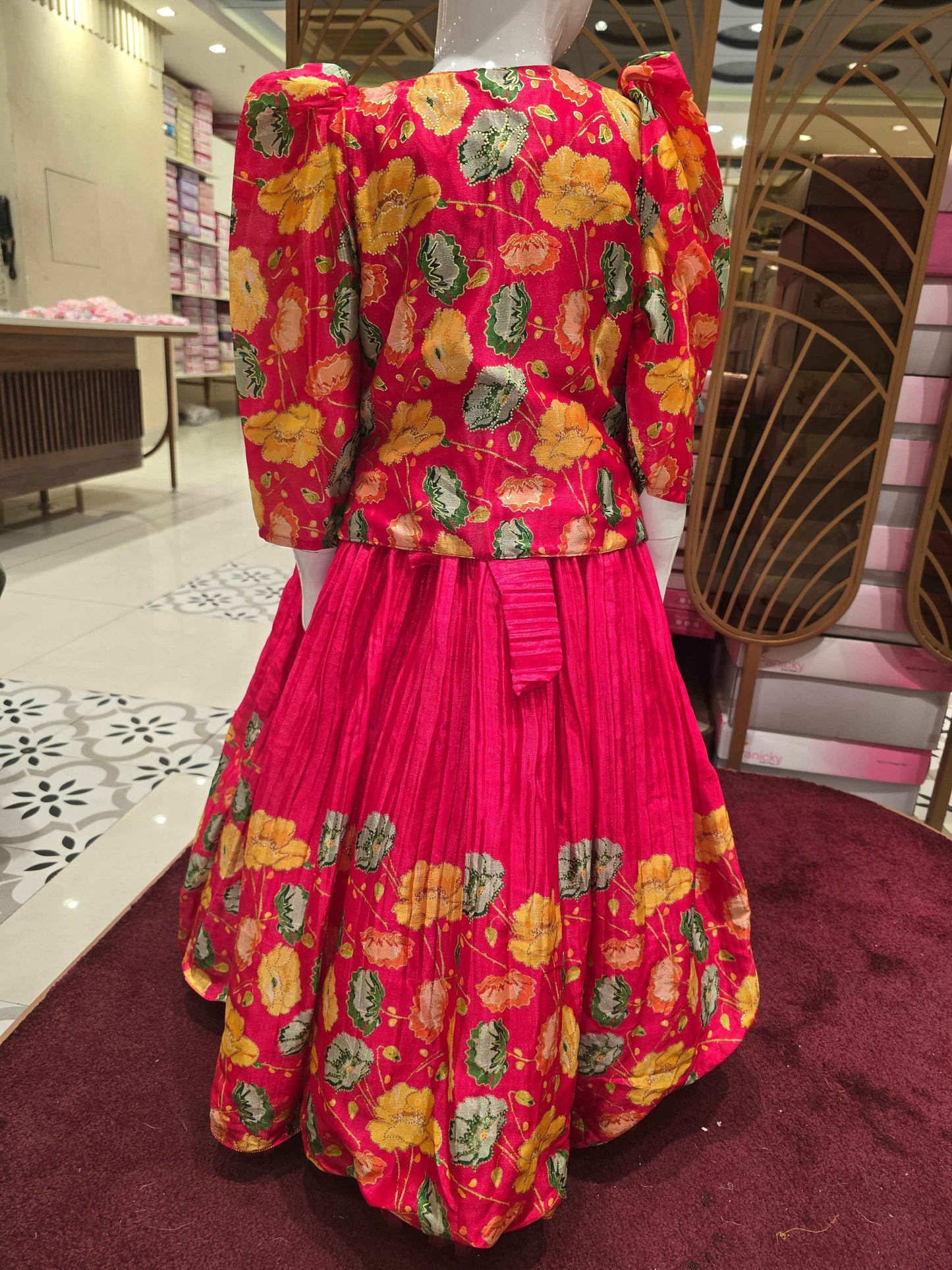 Girl Rani Pink Floral Crepe Traditional Gown