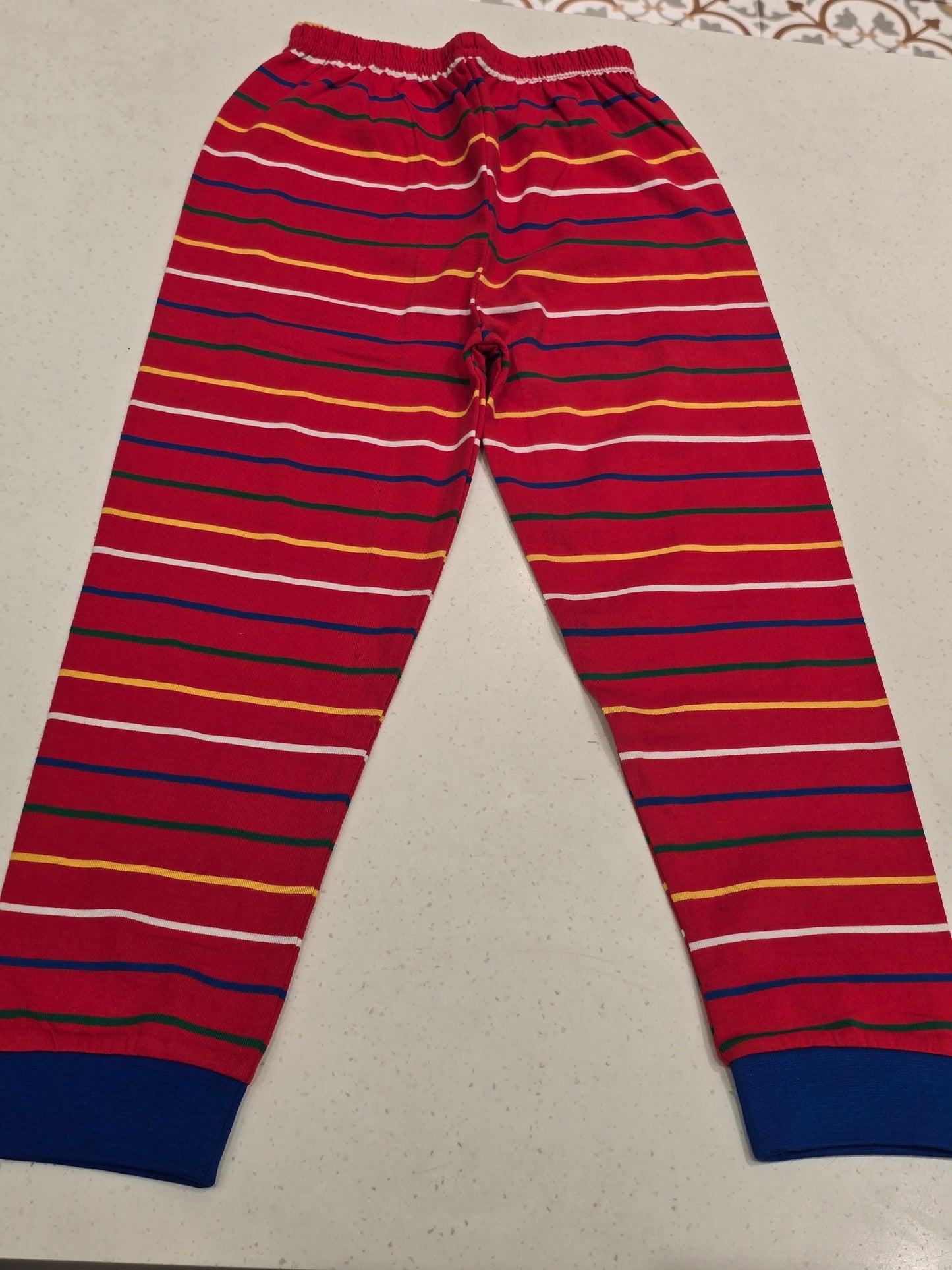 Cotton material red base multi color horizontal line casual wear Pant for boys