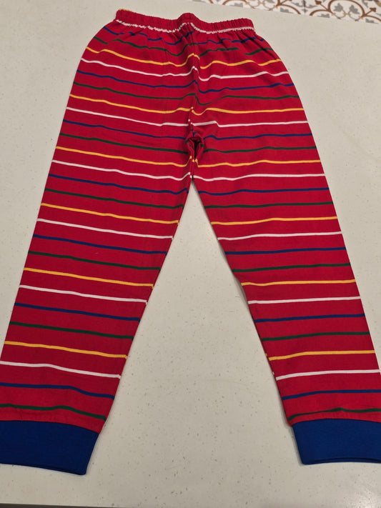 Red Base Multi Colour Horizontal Stripe Cotton Casual Pant for Boys