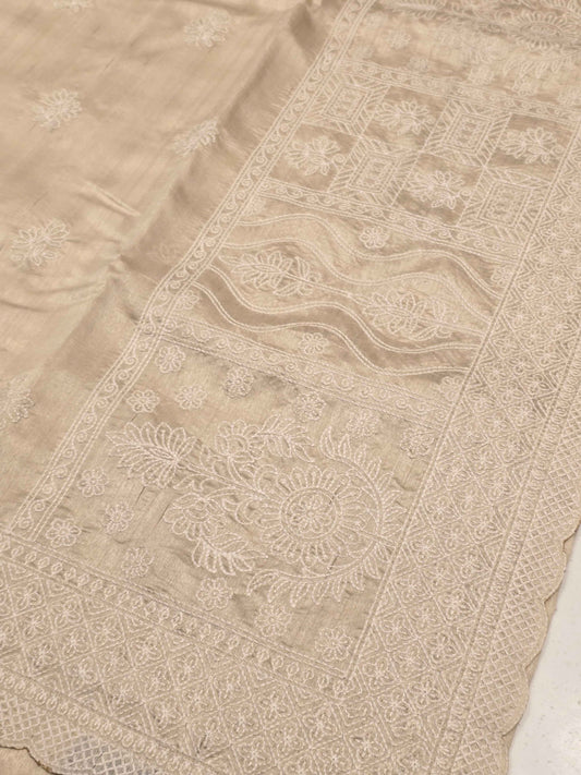 Baby Pink Tussar Jute Saree with Embroidery