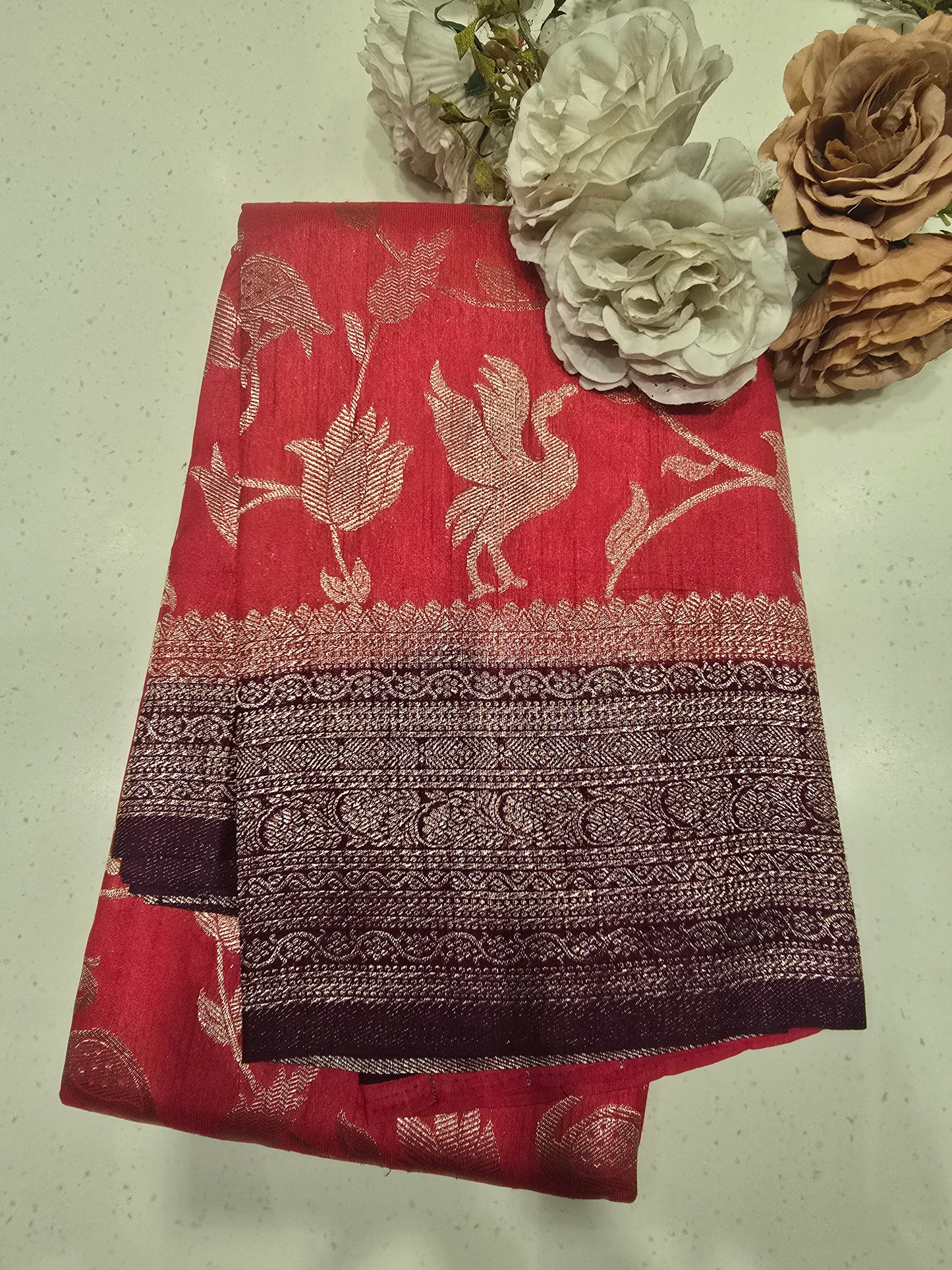 Semi Banarasi Silk Saree with Zari Weaving & Rich Border | Elegant Festive & Party Wear Saree for Women