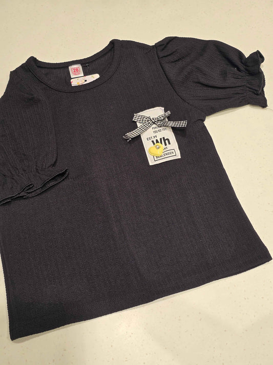 Black Ribbed Knit Cotton Top for Girls