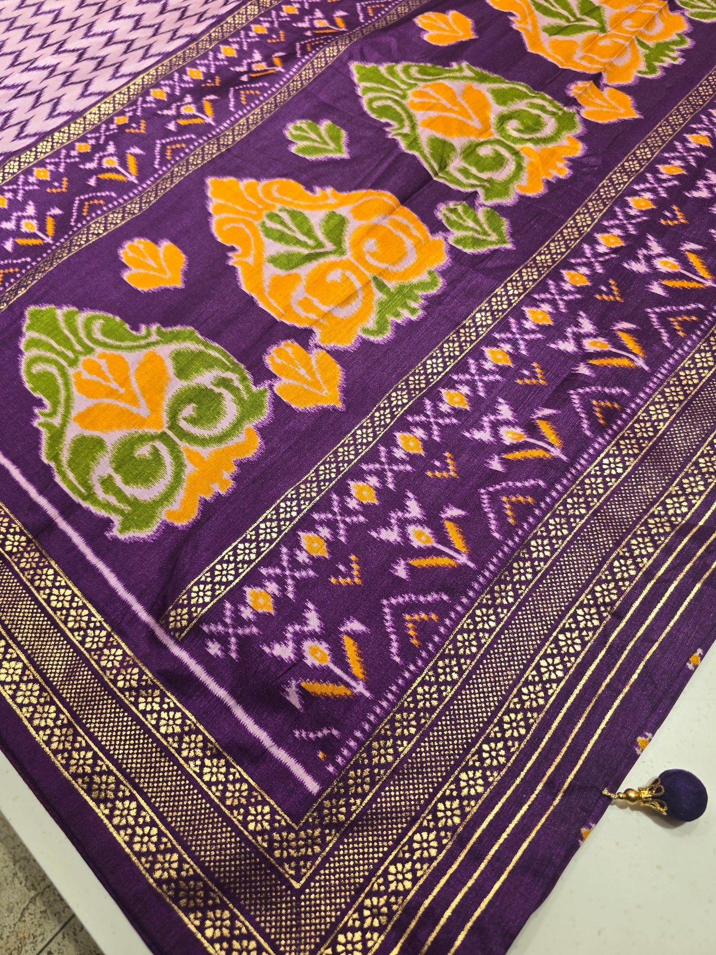 Semi Patola Silk Saree with Traditional Ikat Weaving & Zari Border | Elegant Festive & Wedding Wear Saree for Women