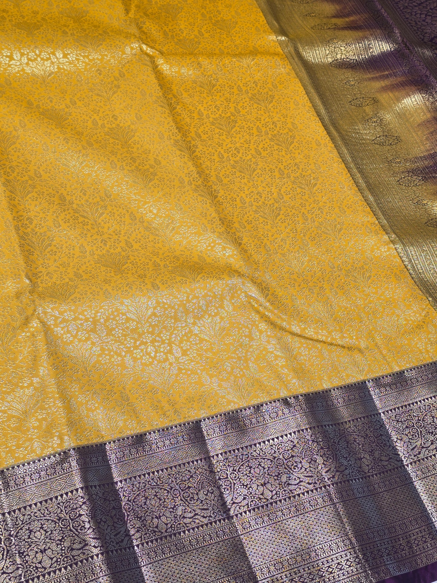 Women Bright Yellow Semi Kanjivaram Silk Saree
