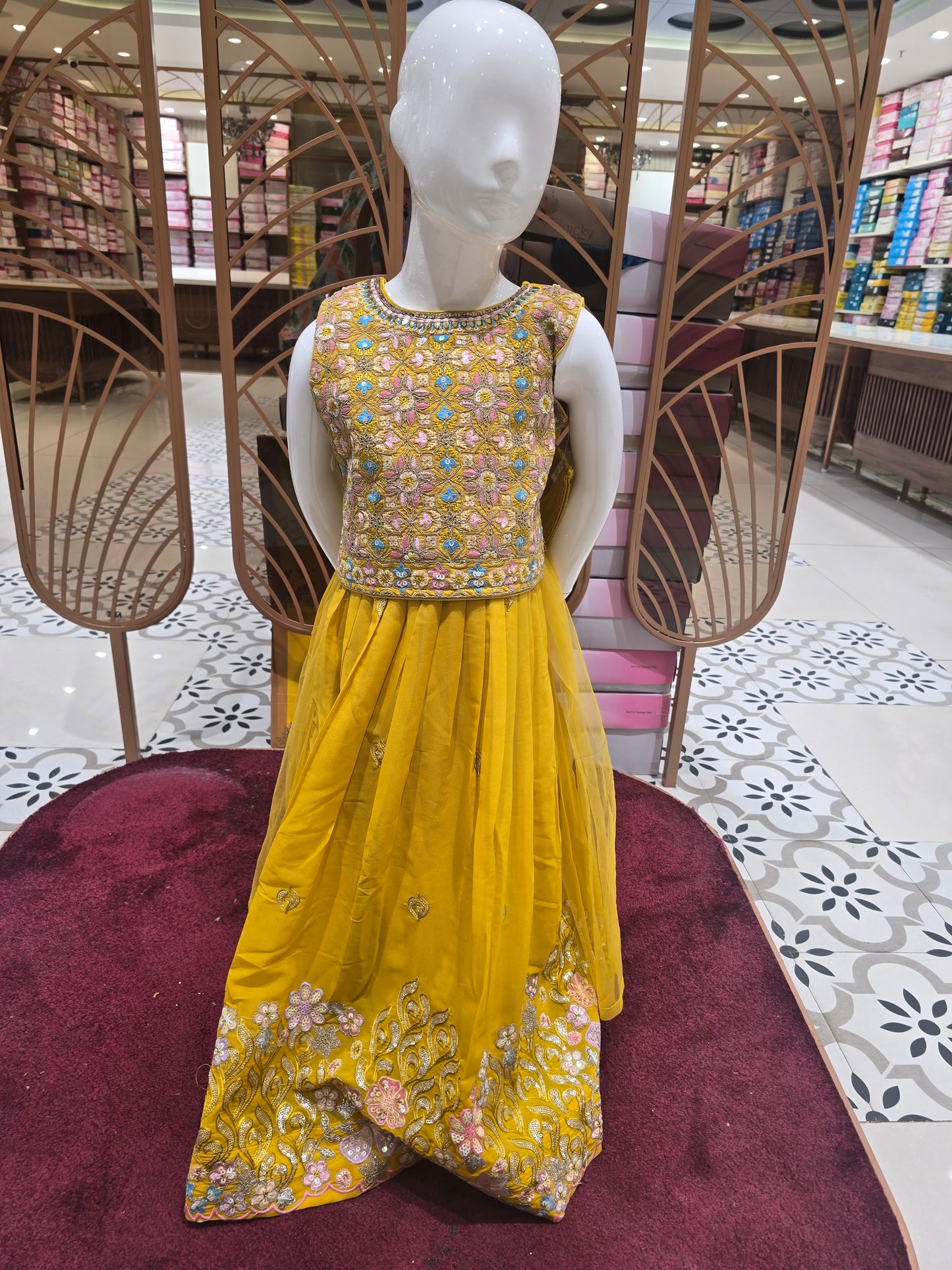 Shiffon Ghagra Choli with Machine Embroidery & Sequin Work (3-Piece Ethnic Wear Set)