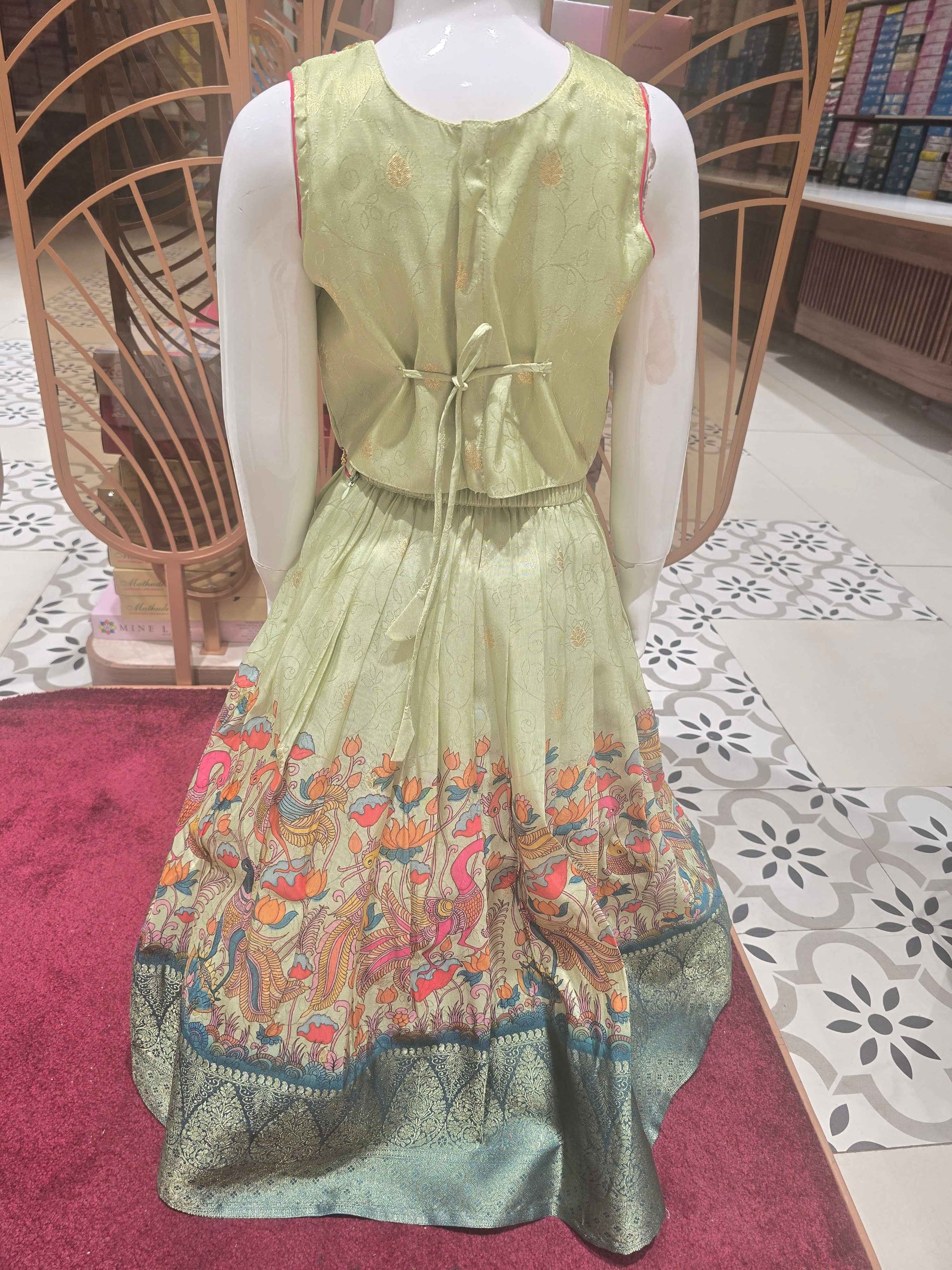 Kalamkaari Tissue Material ethnic wear with embroidery work on neck