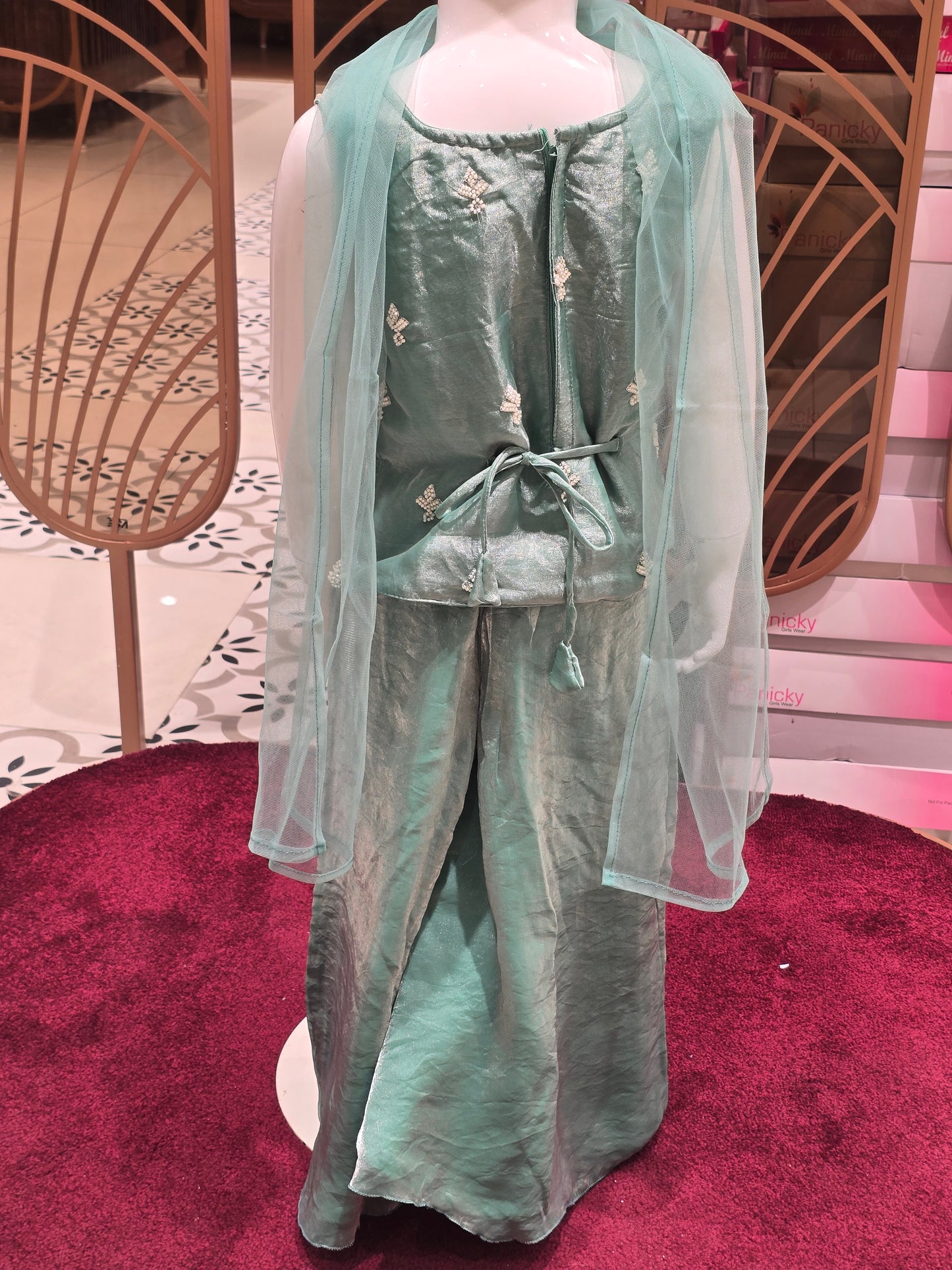 Girls Pista Organza Bead Work Sharara Set