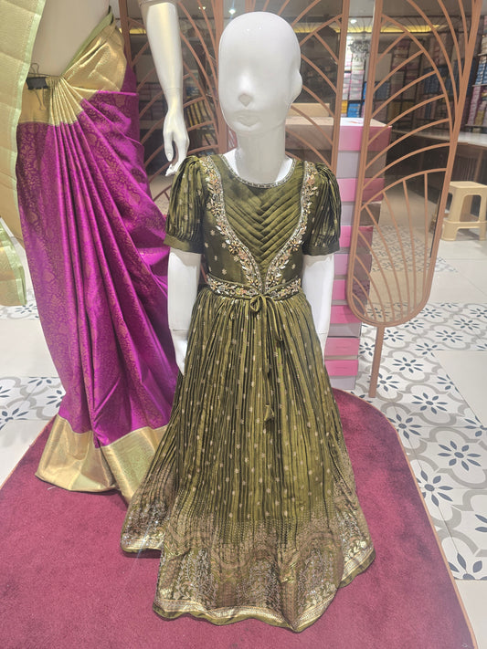 Mehendi Green Georgette Gown for Girls