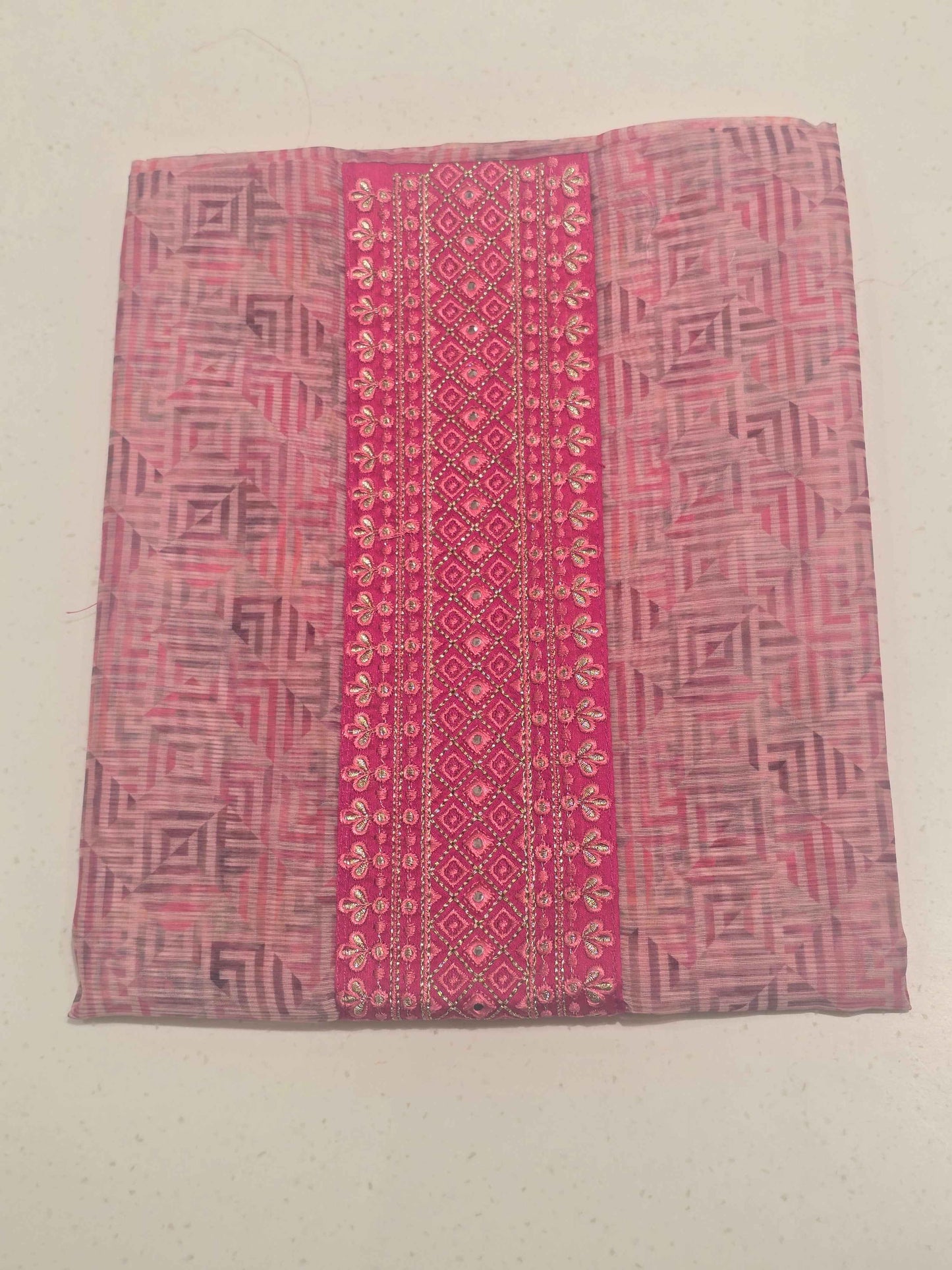 Women Pink Shades Linen Cotton Dress Material Set