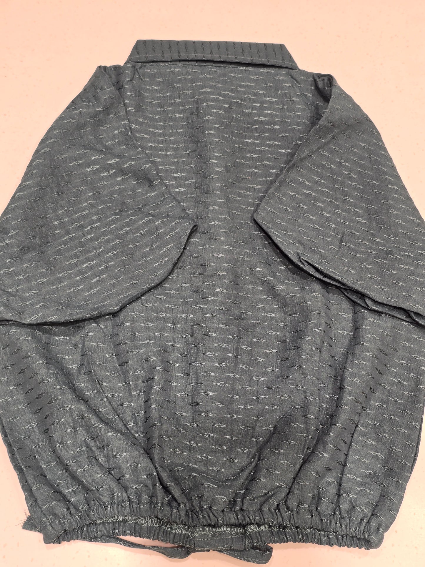 charcoal grey short-sleeved bomber jacket or blouse