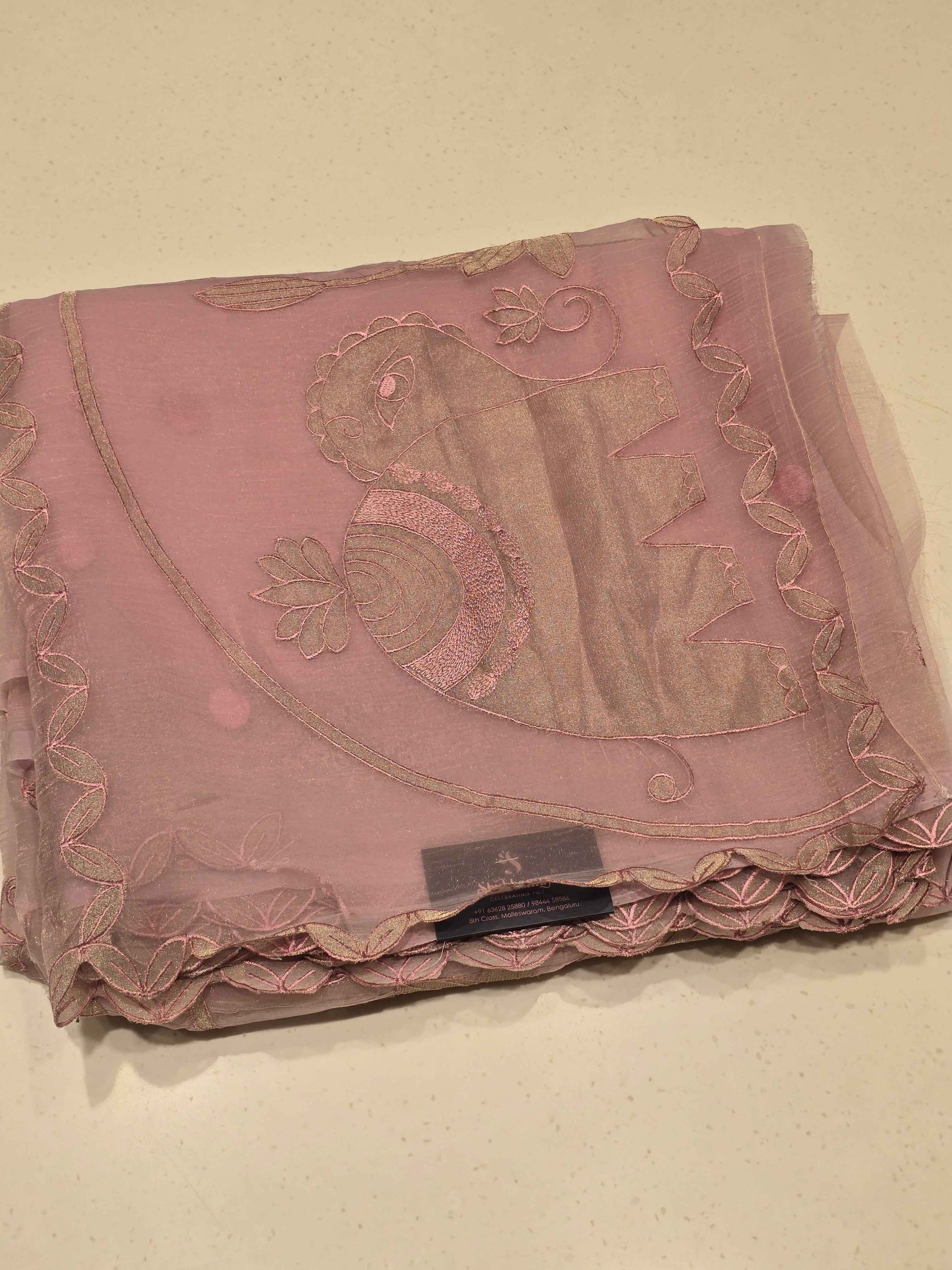 Sky Blue Organza Saree with Elephant Design