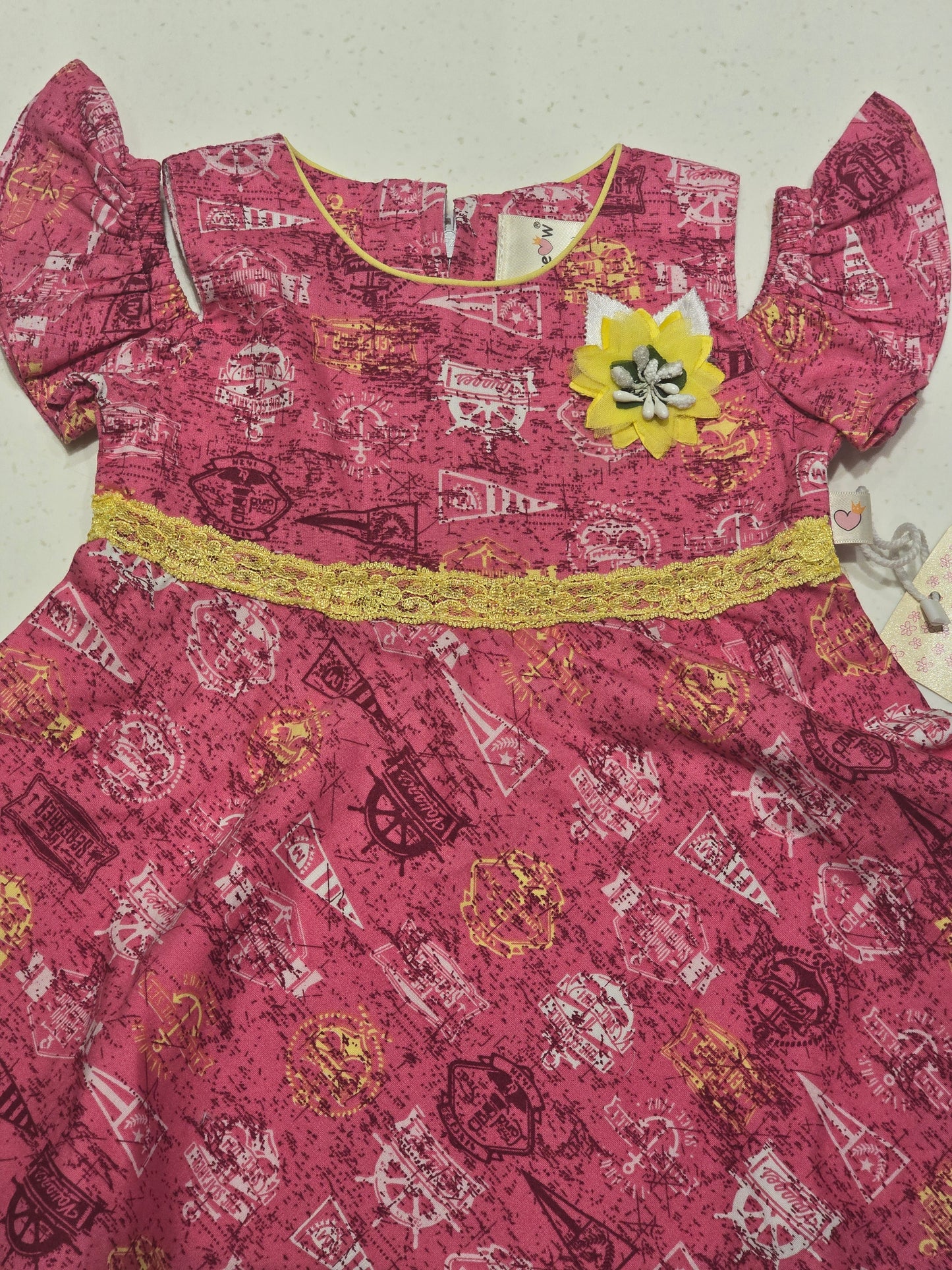 Baby Girls Gray Cotton Cold Shoulder Frock