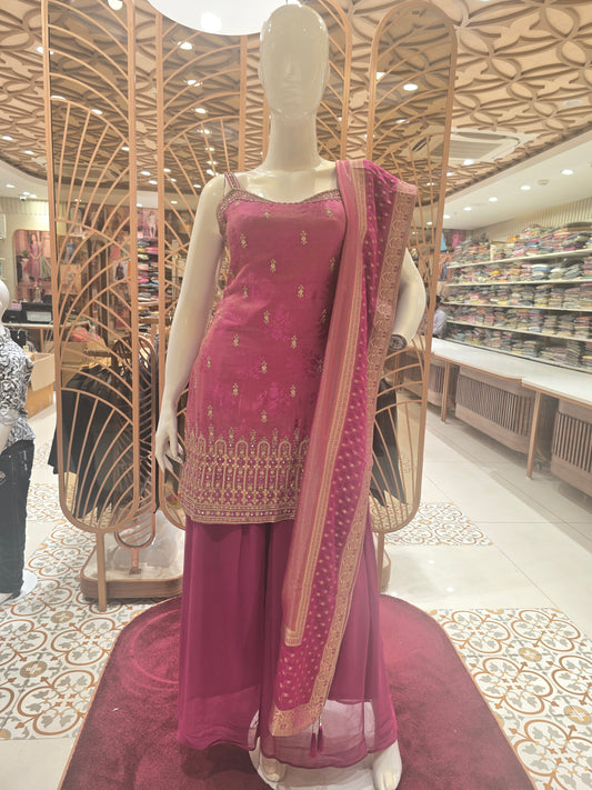 Onion Pink Tissue Sharara Set for Women