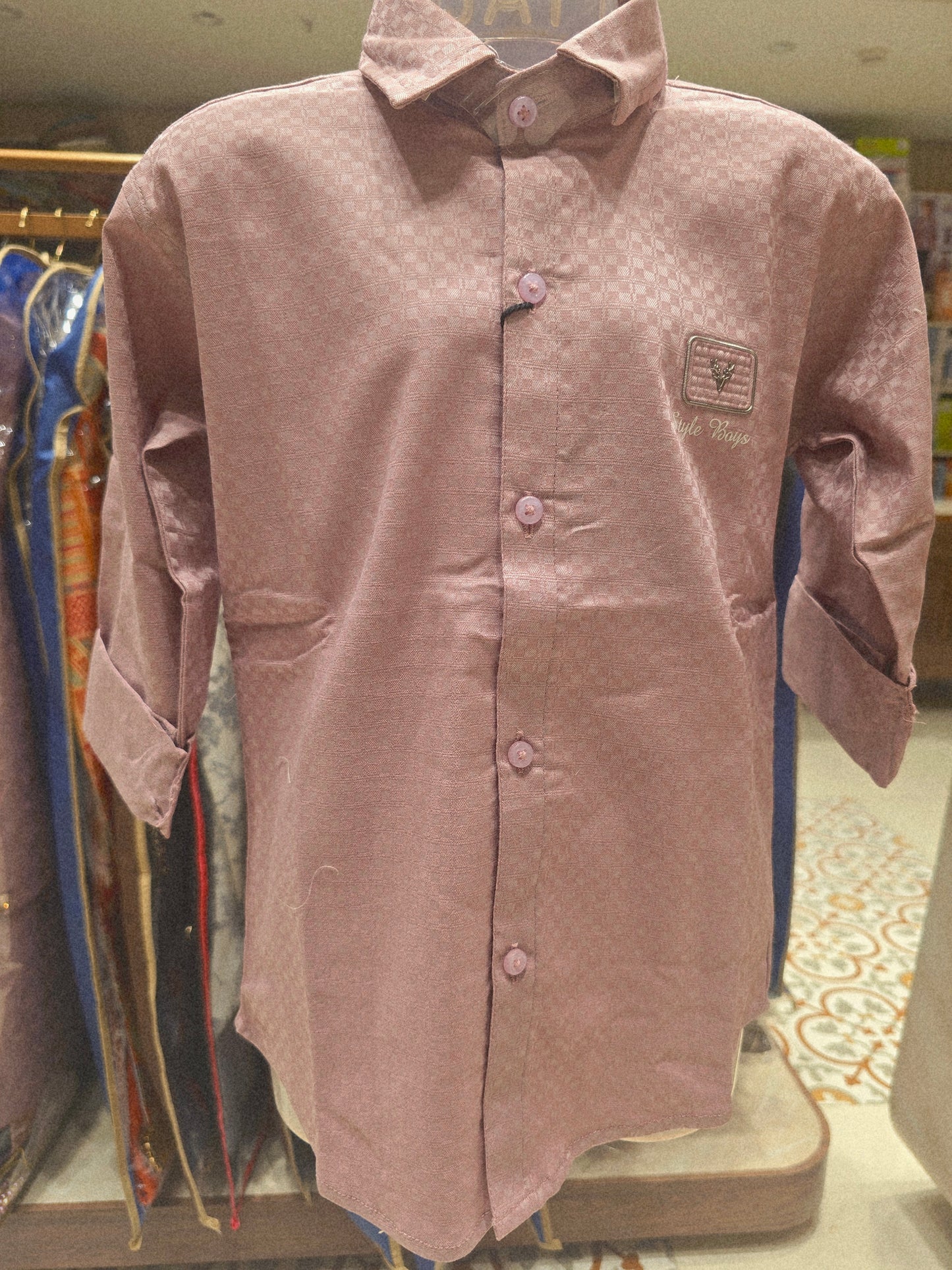 Onion Pink Silky Cotton Shirt for Boys with Micro Checks Print, Full Sleeves and Smart Casual Summer Style